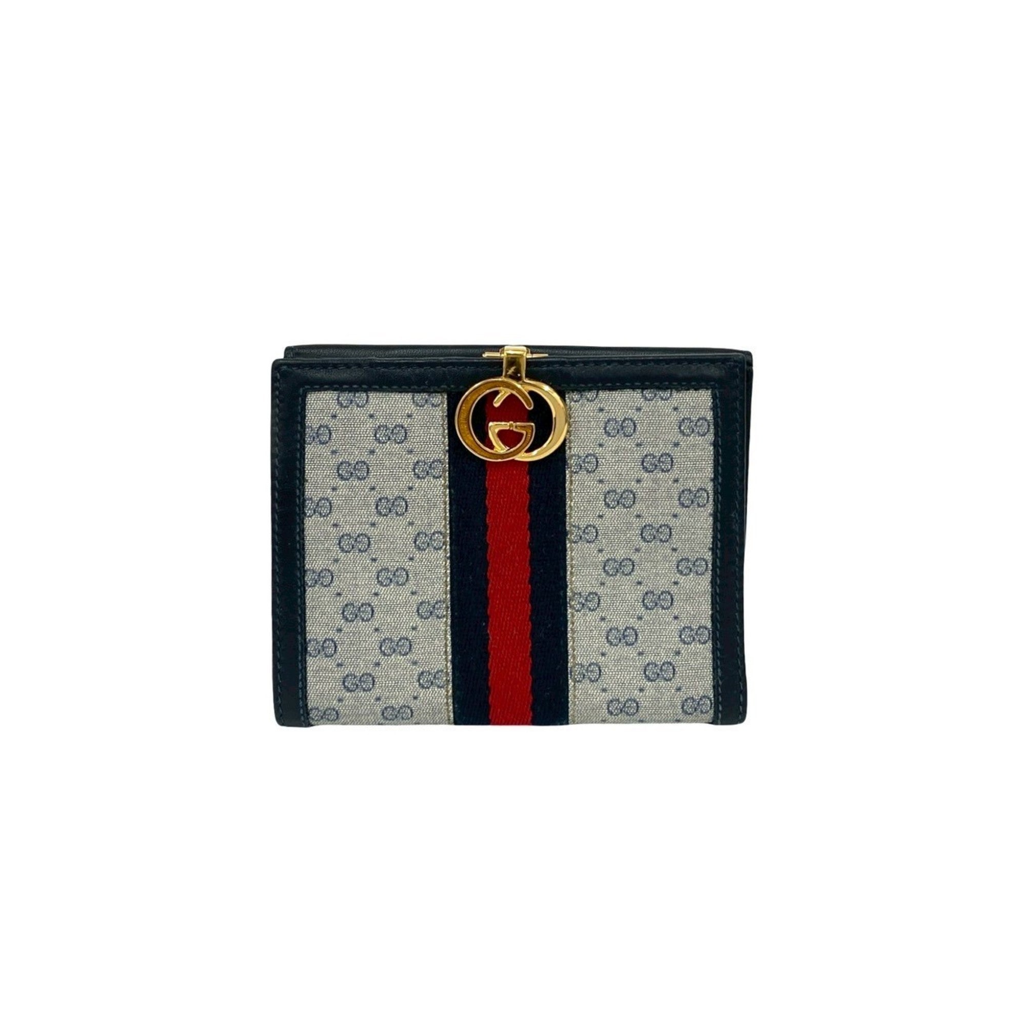 Gucci Navy Red Color Leather Pvc Wallet (Bi-Fold) (Pre-Owned)