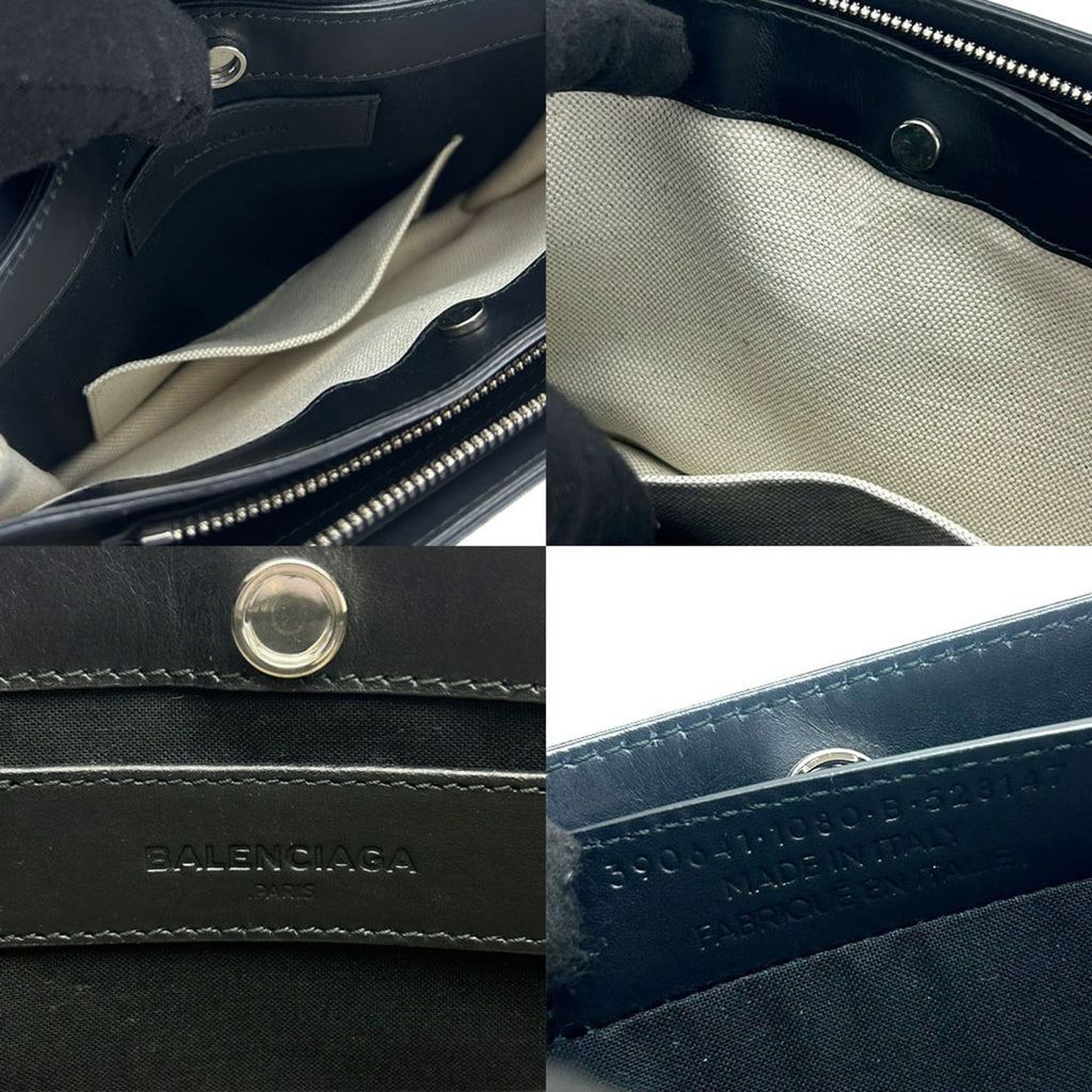 Balenciaga Black Ivory Canvas Leather Pochette Shoulder