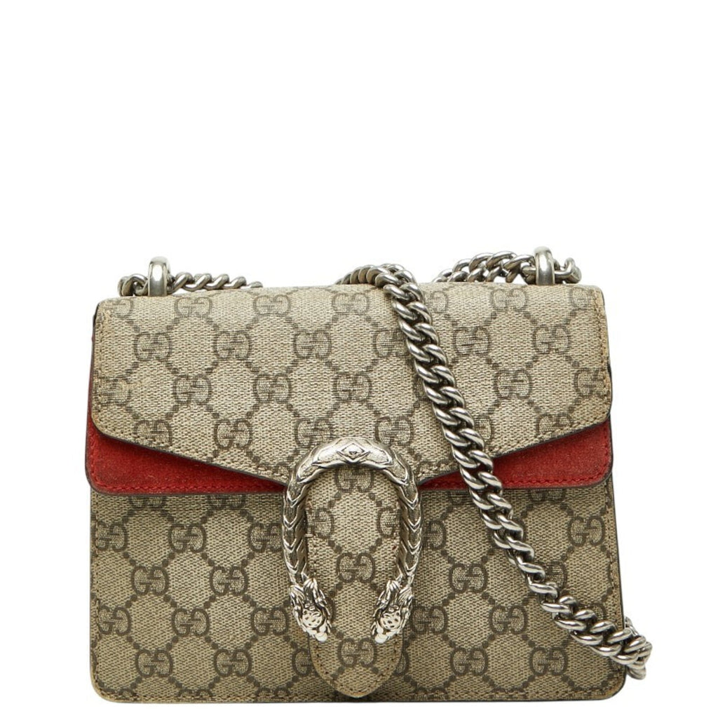 Gucci Beige Red Color Pvc Suede Shoulder Bag (Pre-Owned)