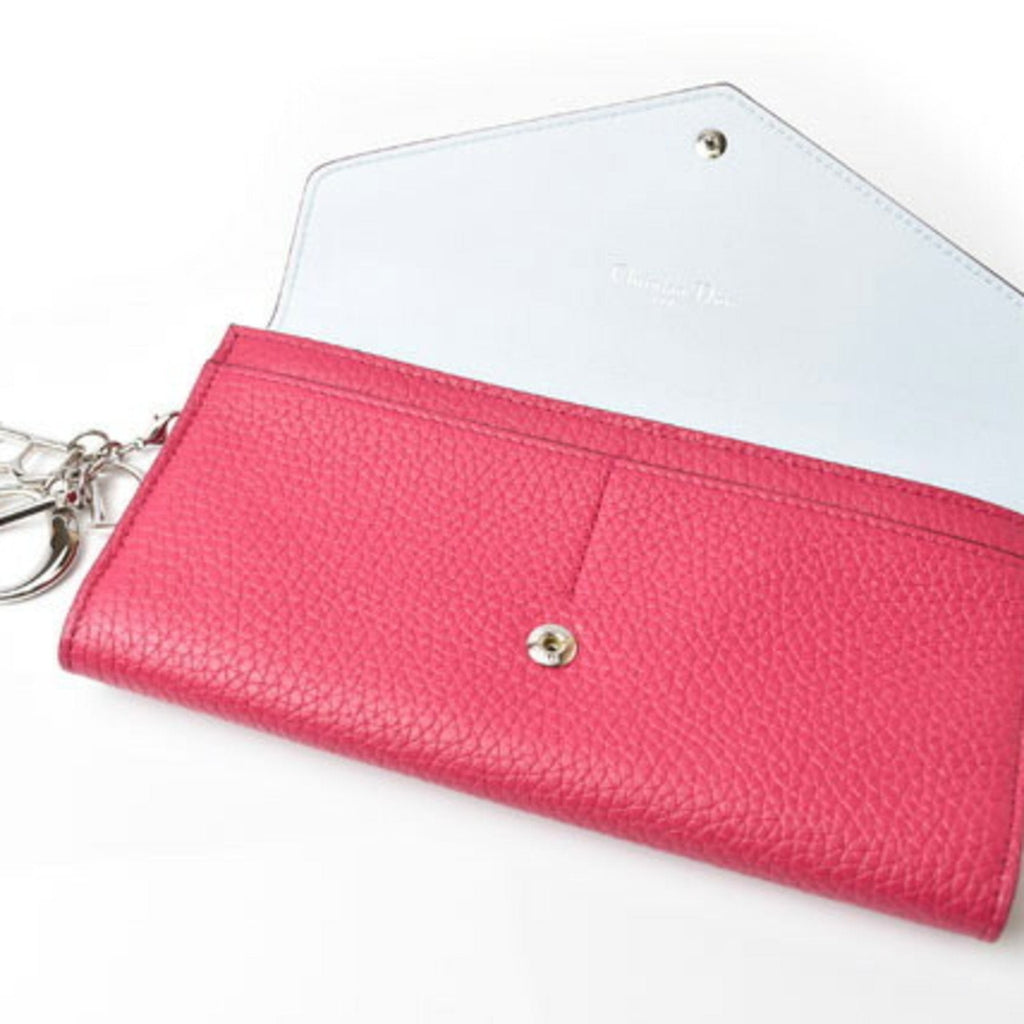 Christian Dior Diorissimo Light Blue Rose Pink Leather Long Wallet (Bi-Fold) (Pre-Owned)