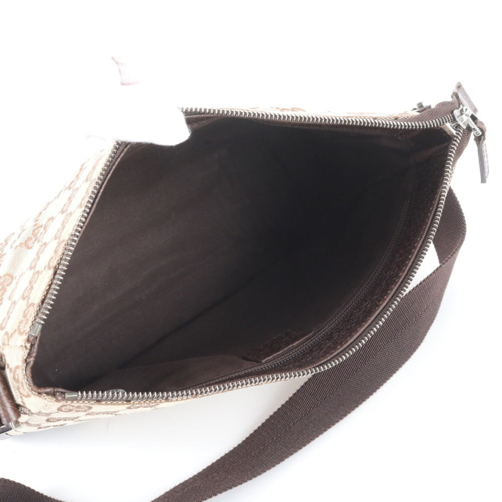 Gucci Beige Brown Leather Canvas Messenger Bag Shoulder Bag (Pre-Owned)