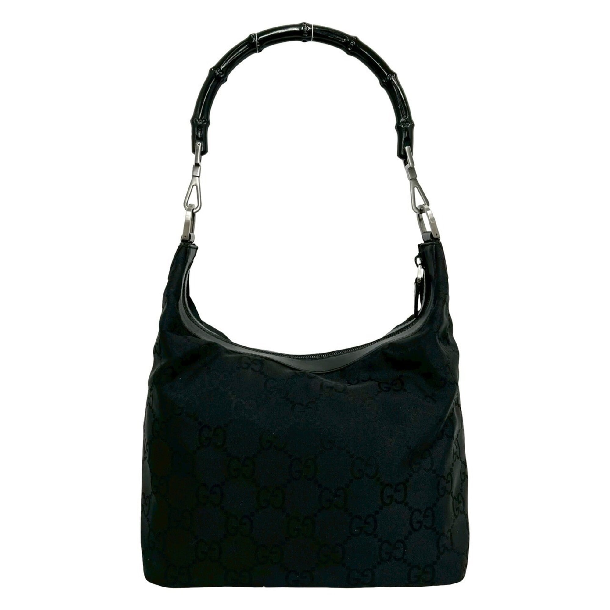 Gucci Black Bamboo Leather Nylon Handbag Shoulder Bag (Pre-Owned)