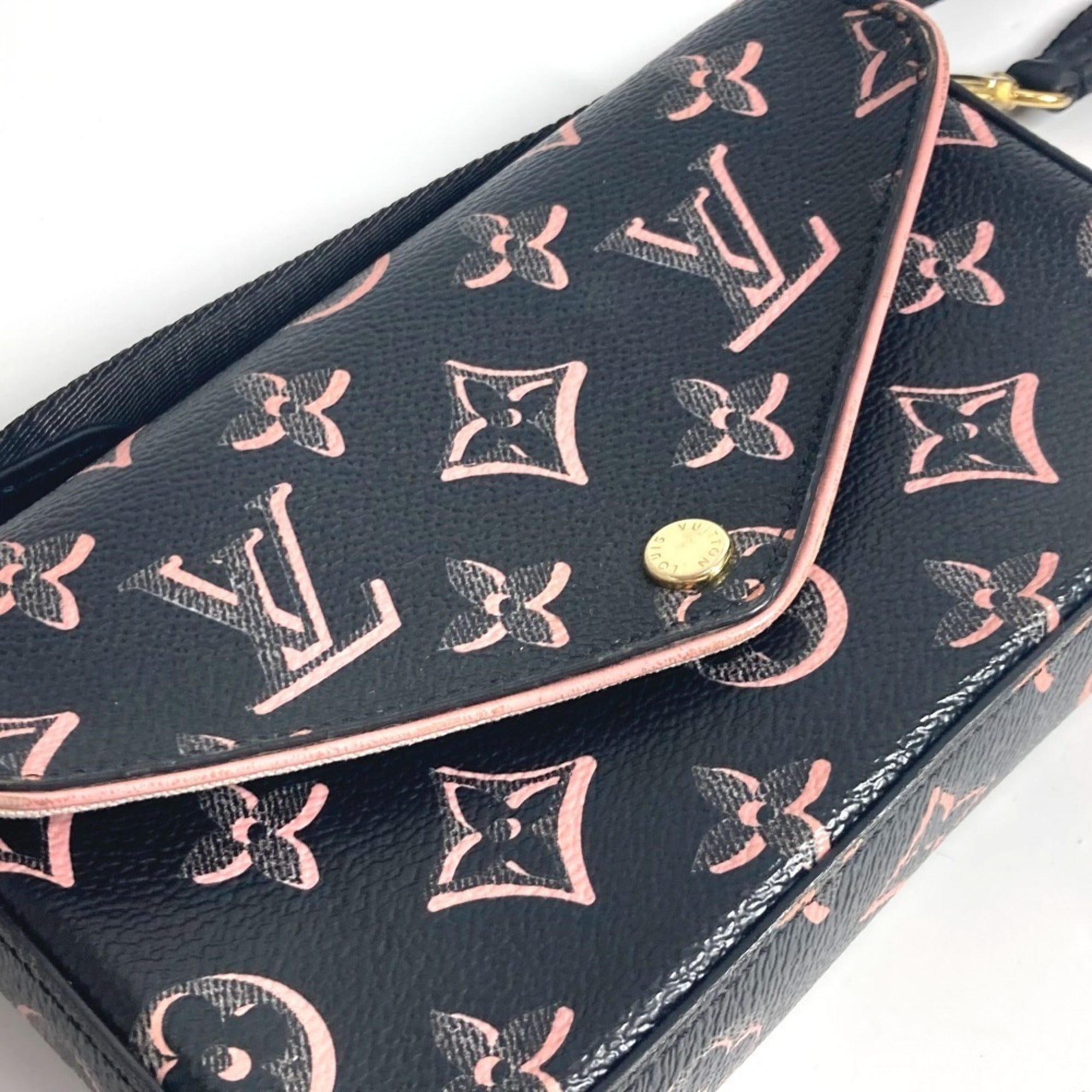 Louis Vuitton Black Pink Coated Canvas Pochette Shoulder Bag