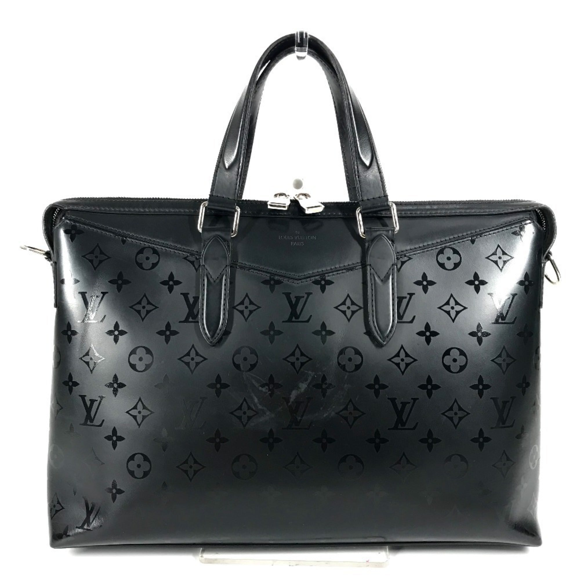 Louis Vuitton Black Noir Leather Briefcase Handbag Tote Bag