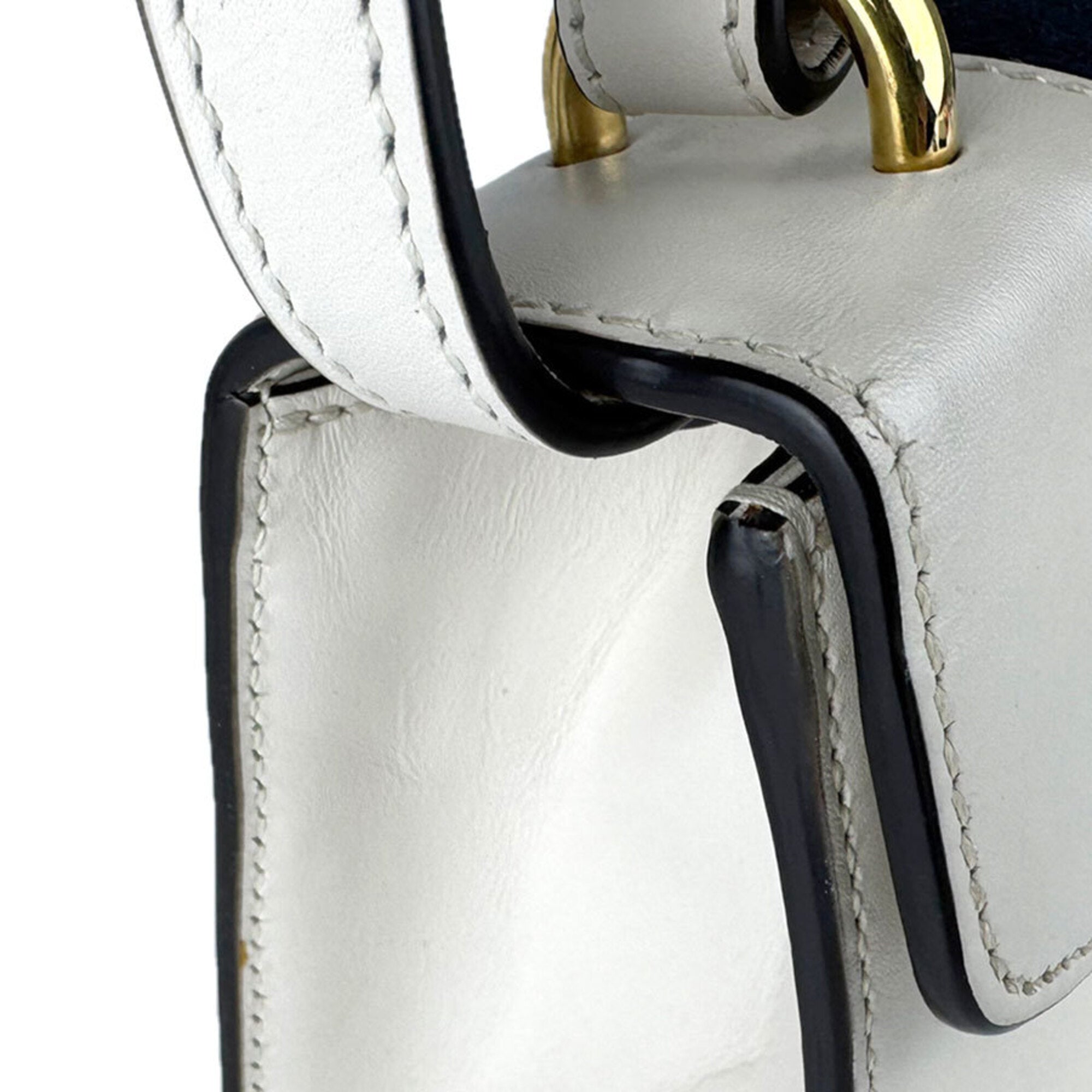 Gucci Navy Red Color White Leather Shoulder Bag (Pre-Owned)