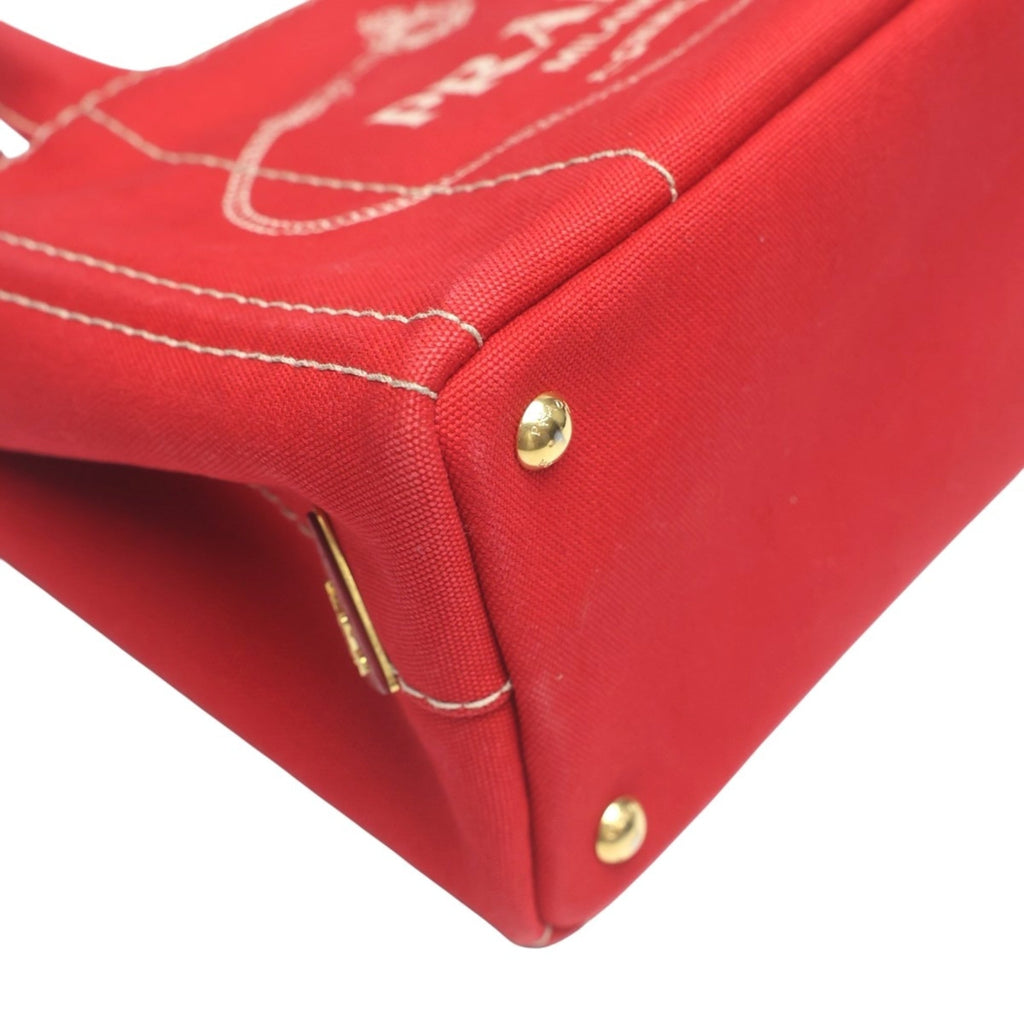 Prada Red Color Canvas Tote Bag