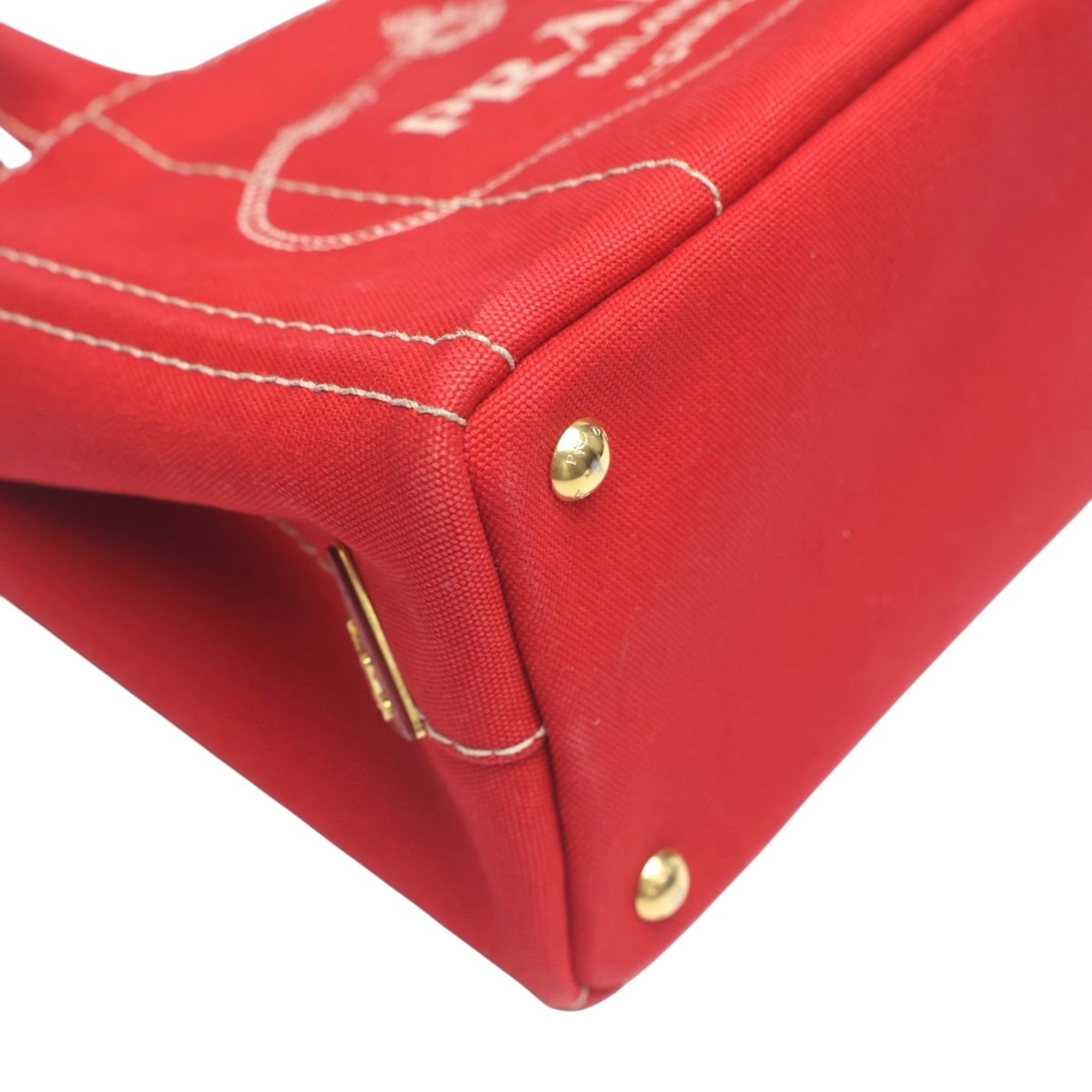 Prada Red Color Canvas Tote Bag