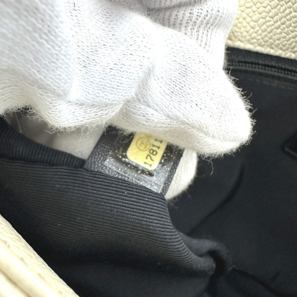 Chanel White Grained Calfskin Shoulder Bag
