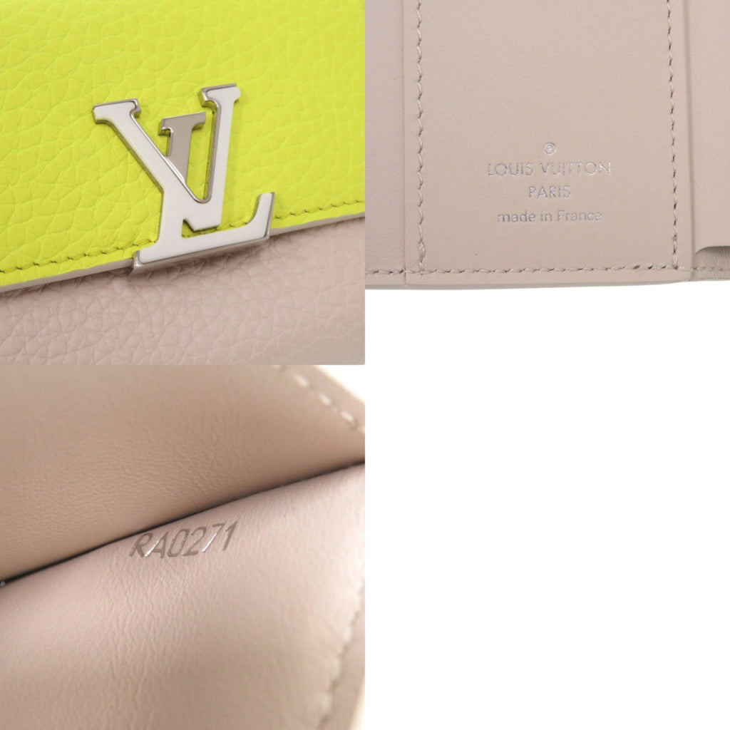 Louis Vuitton Beige Yellow Leather Wallet (Tri-Fold)