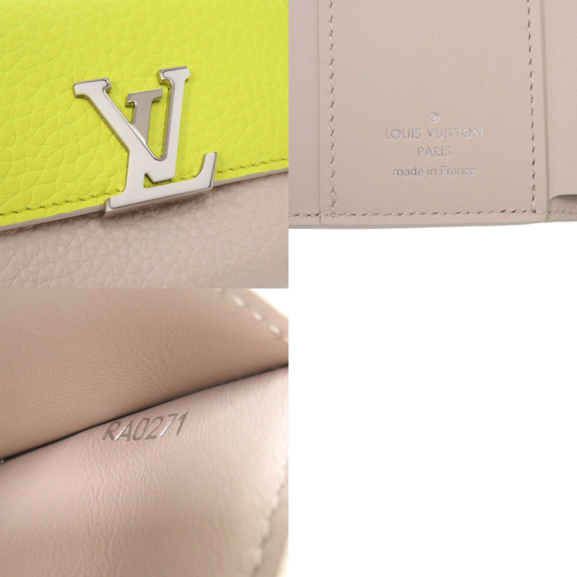 Louis Vuitton Beige Yellow Leather Wallet (Tri-Fold)