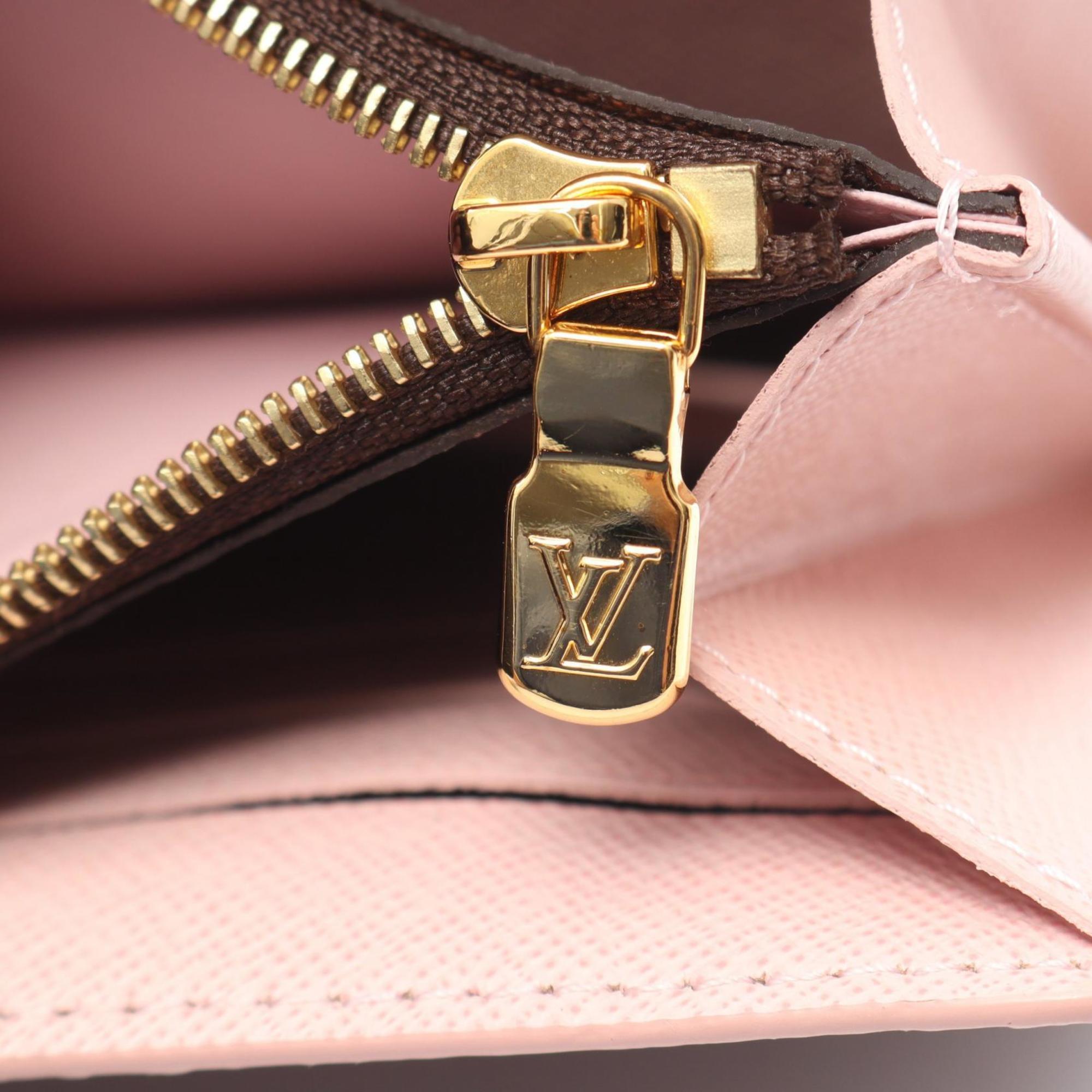 Louis Vuitton Brown Damier Canvas Pink Coated Canvas Long Wallet