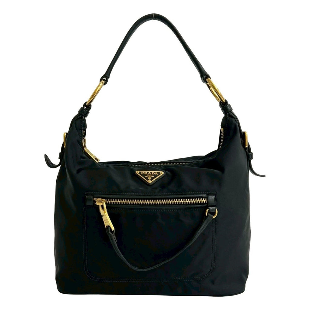 Prada Black Nylon Leather Handbag Shoulder Bag Tote Bag