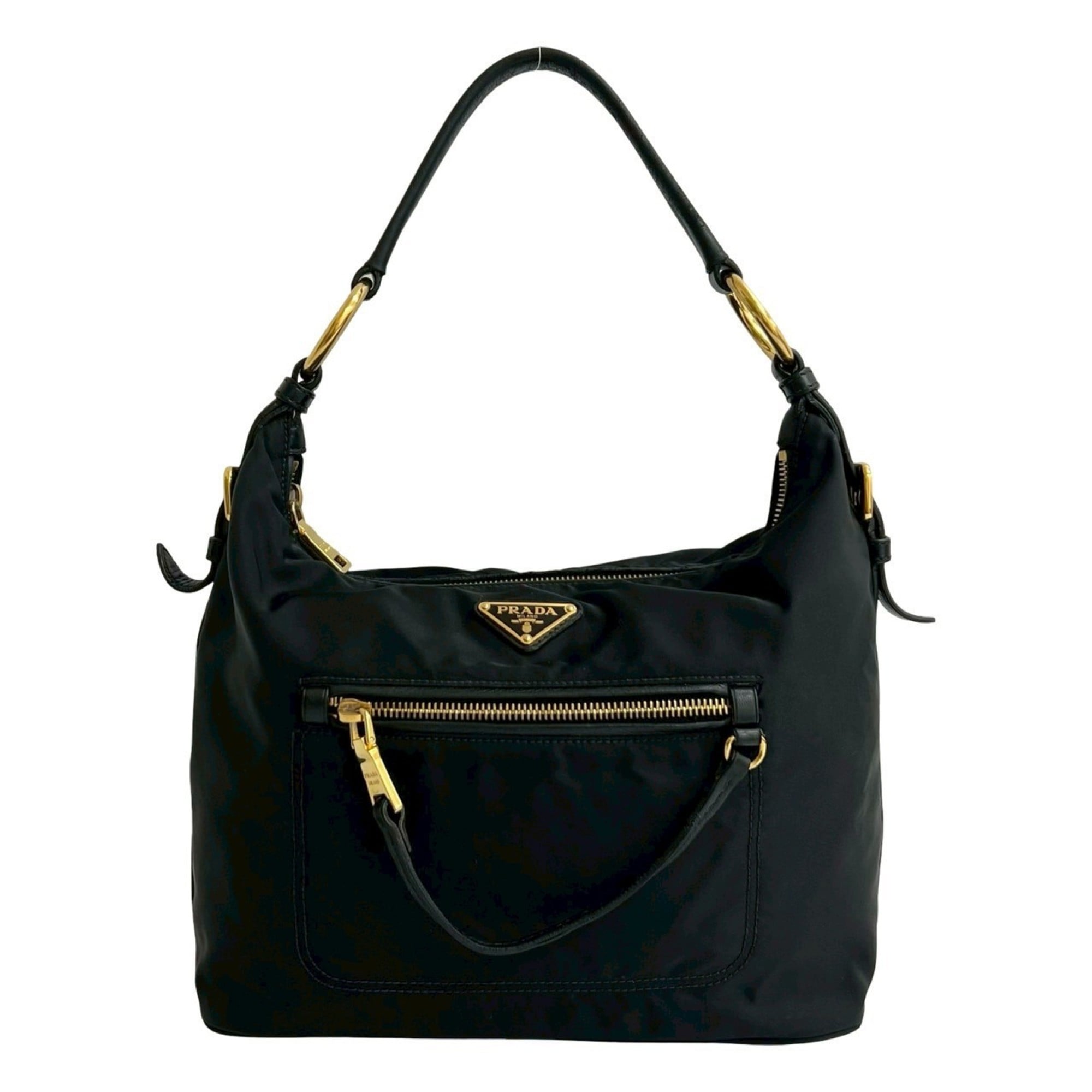 Prada Black Nylon Leather Handbag Shoulder Bag Tote Bag