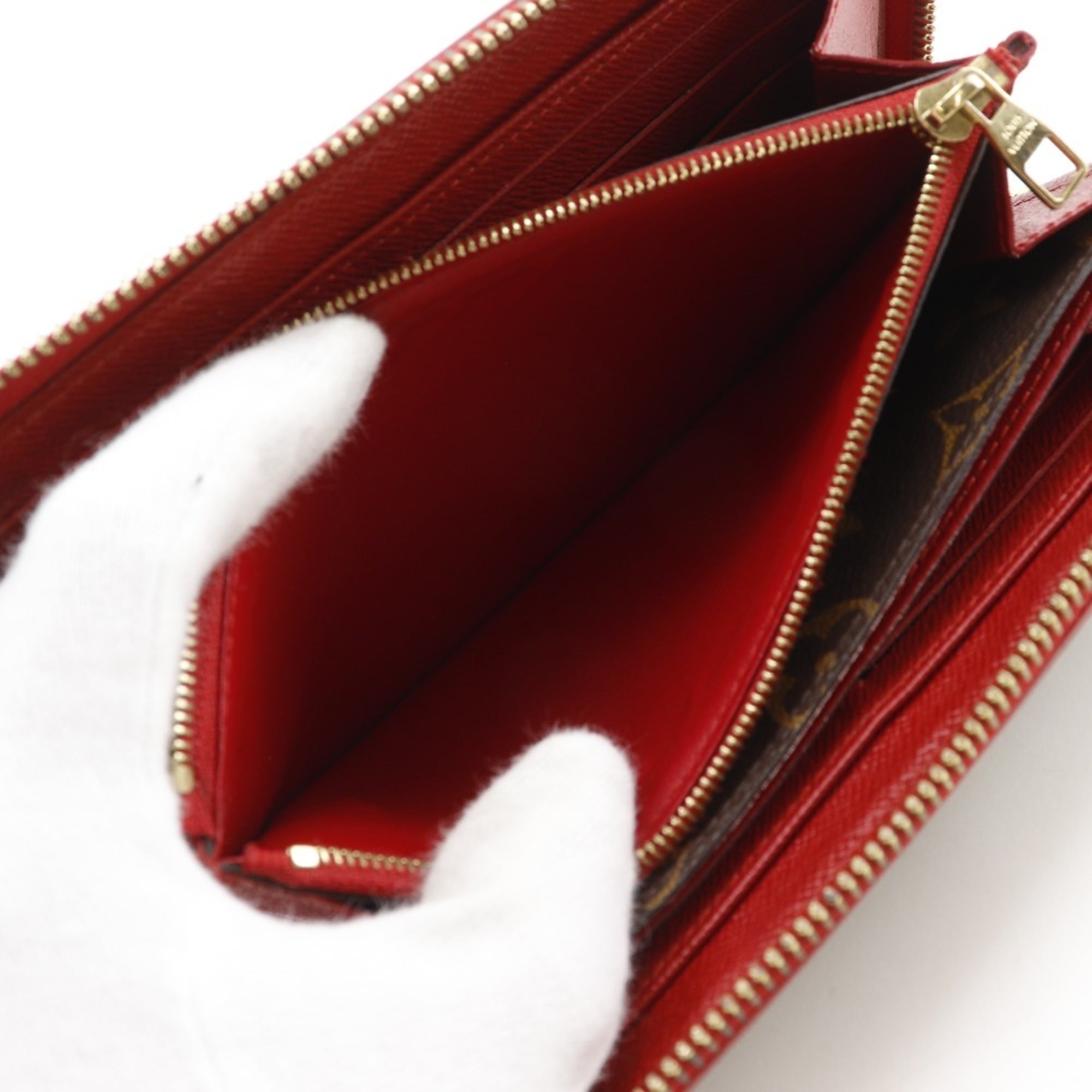 Louis Vuitton Brown Cerise Red Color Monogram Canvas Long Wallet