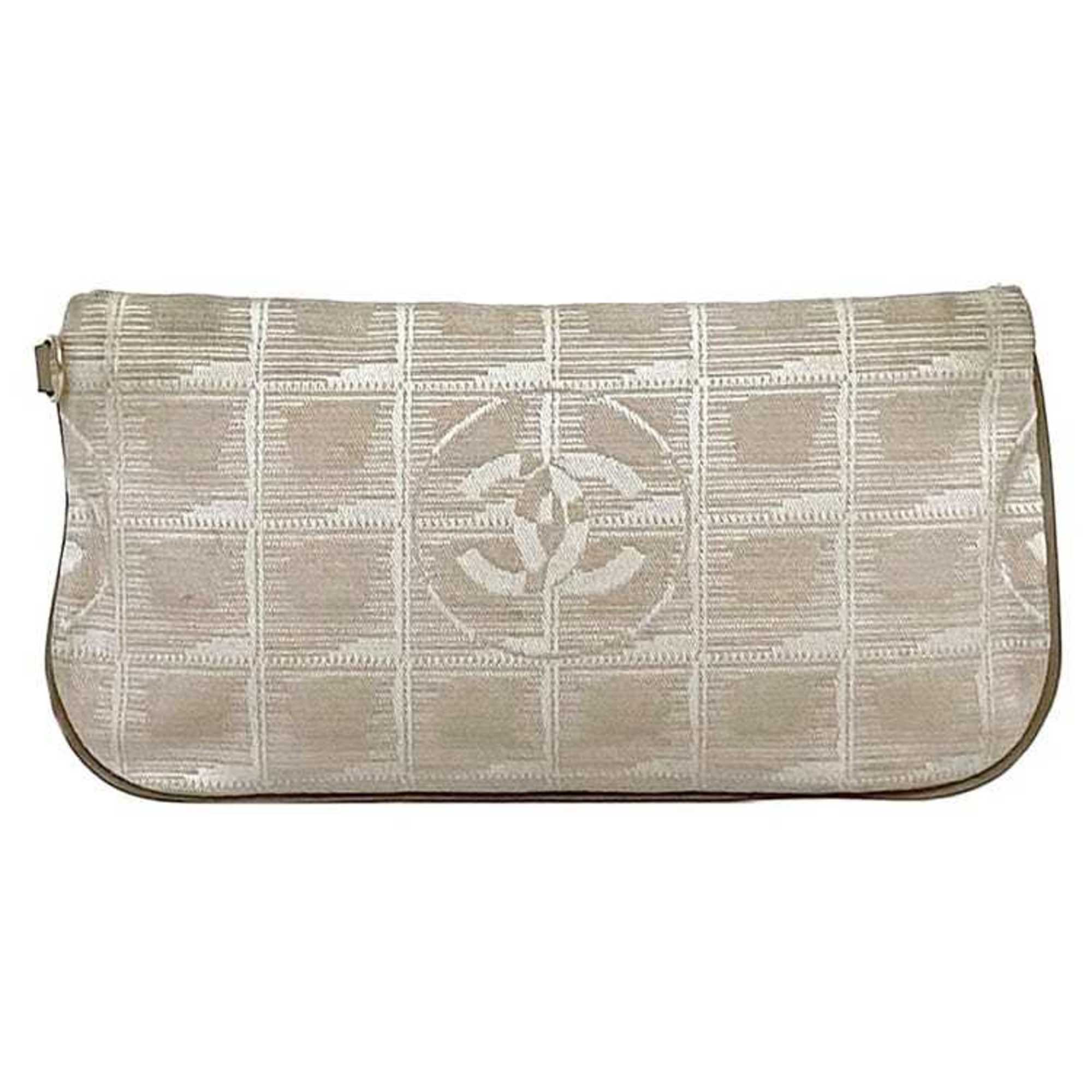 Chanel New Travel Line Beige Nylon Leather Pouch