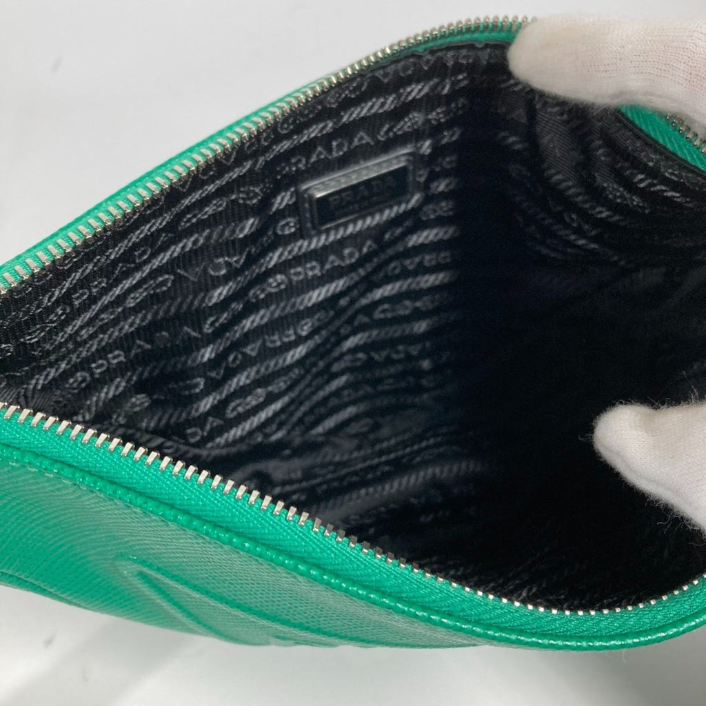 Prada Green Saffiano Triangle Clutch Bag Pouch
