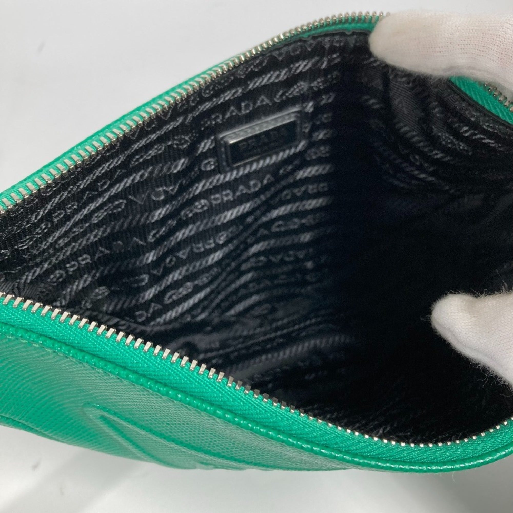 Prada Green Saffiano Triangle Clutch Bag Pouch