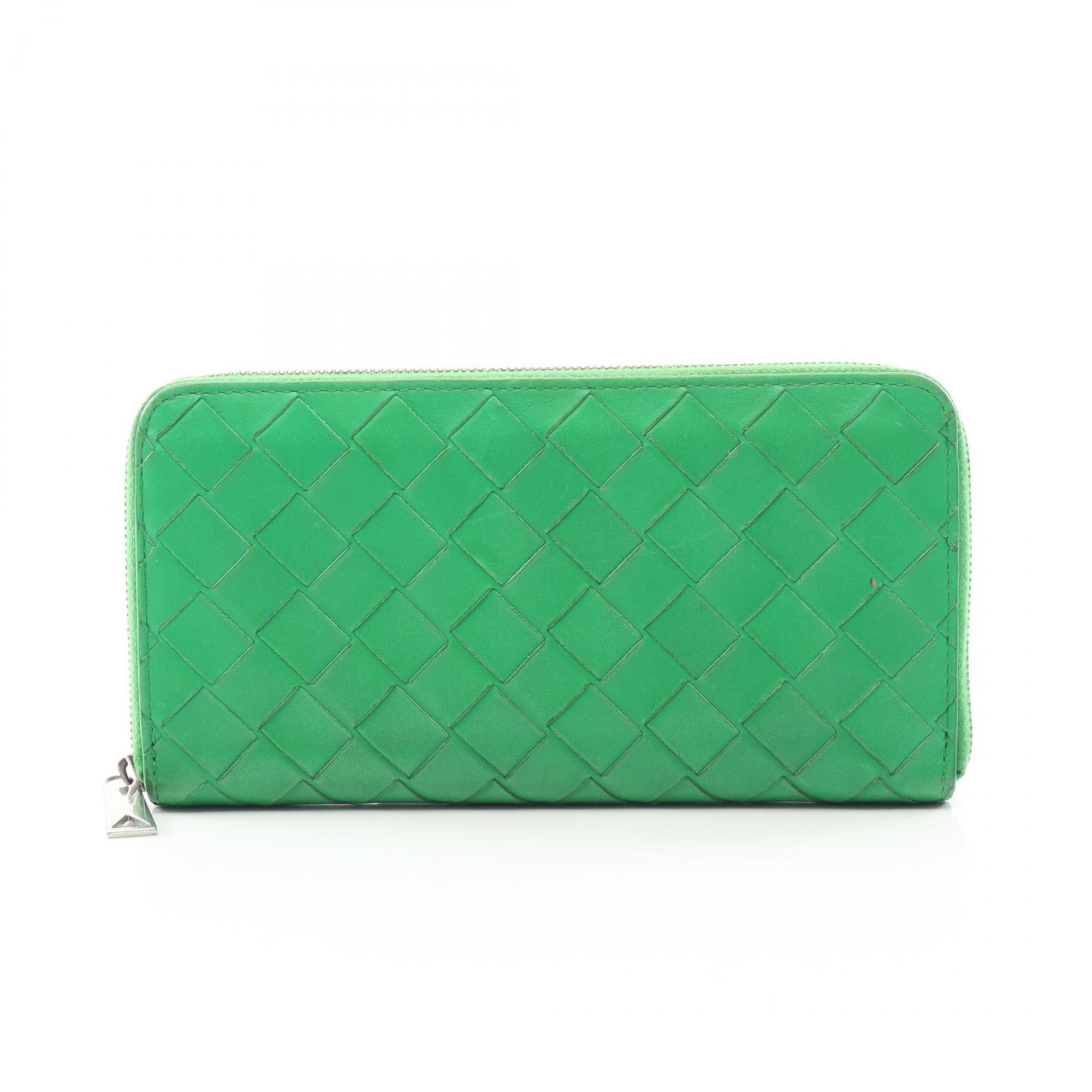 Bottega Veneta Intrecciato Green Leather Long Wallet