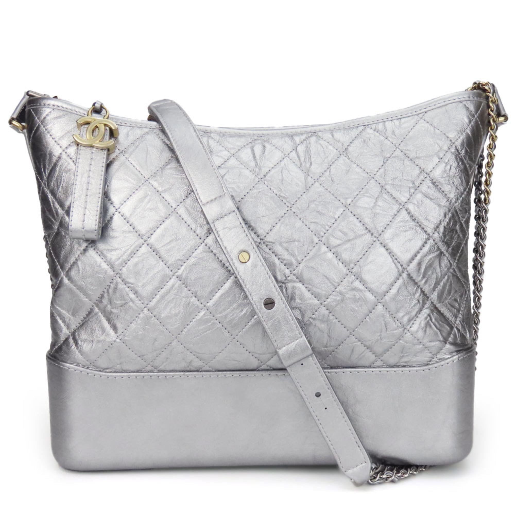 Chanel Metallic Silver Leather Shoulder Bag