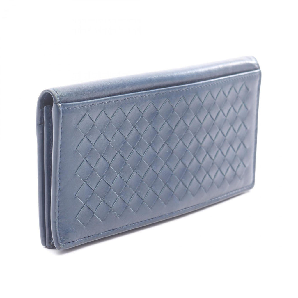 Bottega Veneta Blue Leather Long Wallet (Bi-Fold)