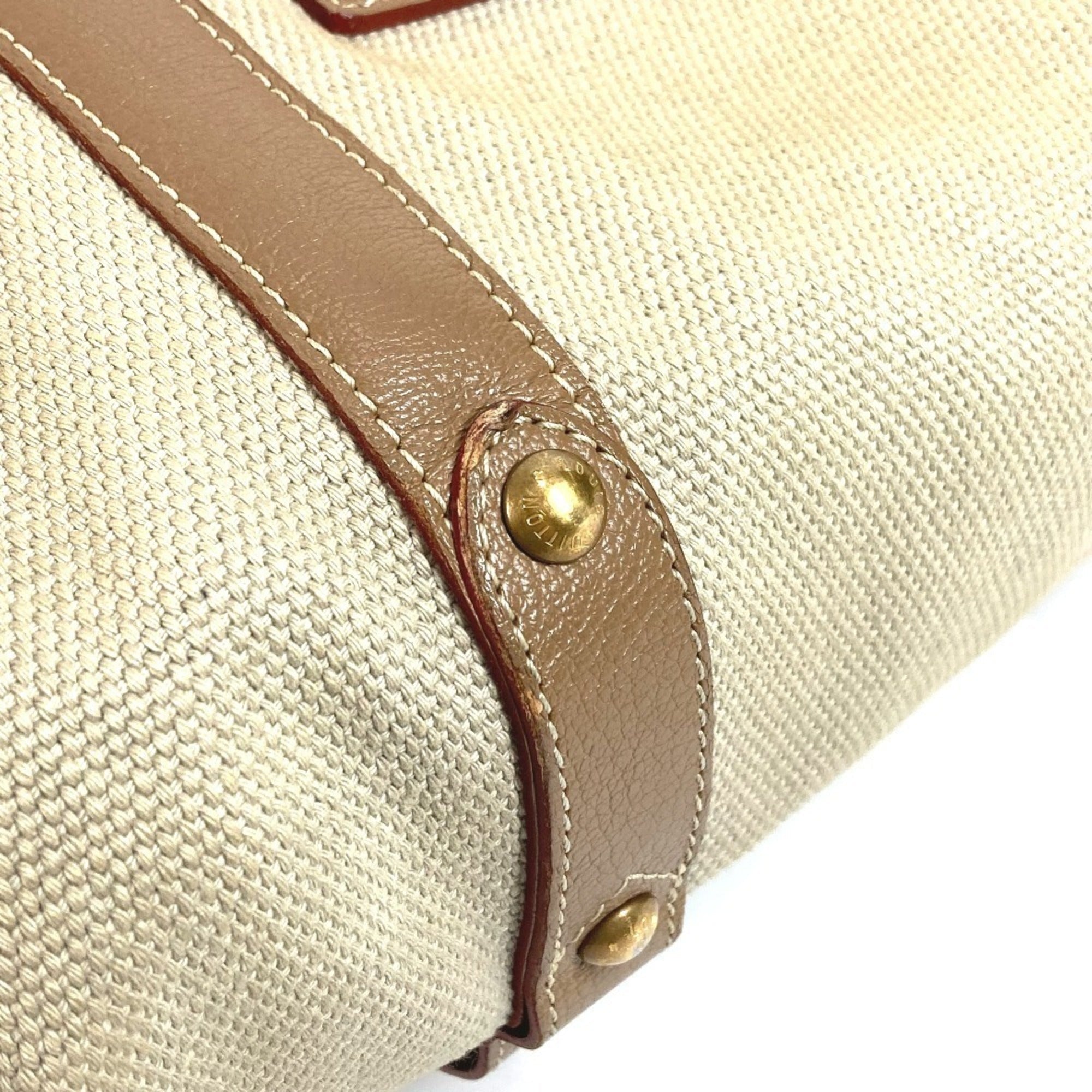 Louis Vuitton Beige Canvas Leather Handbag Shoulder Bag Tote Bag