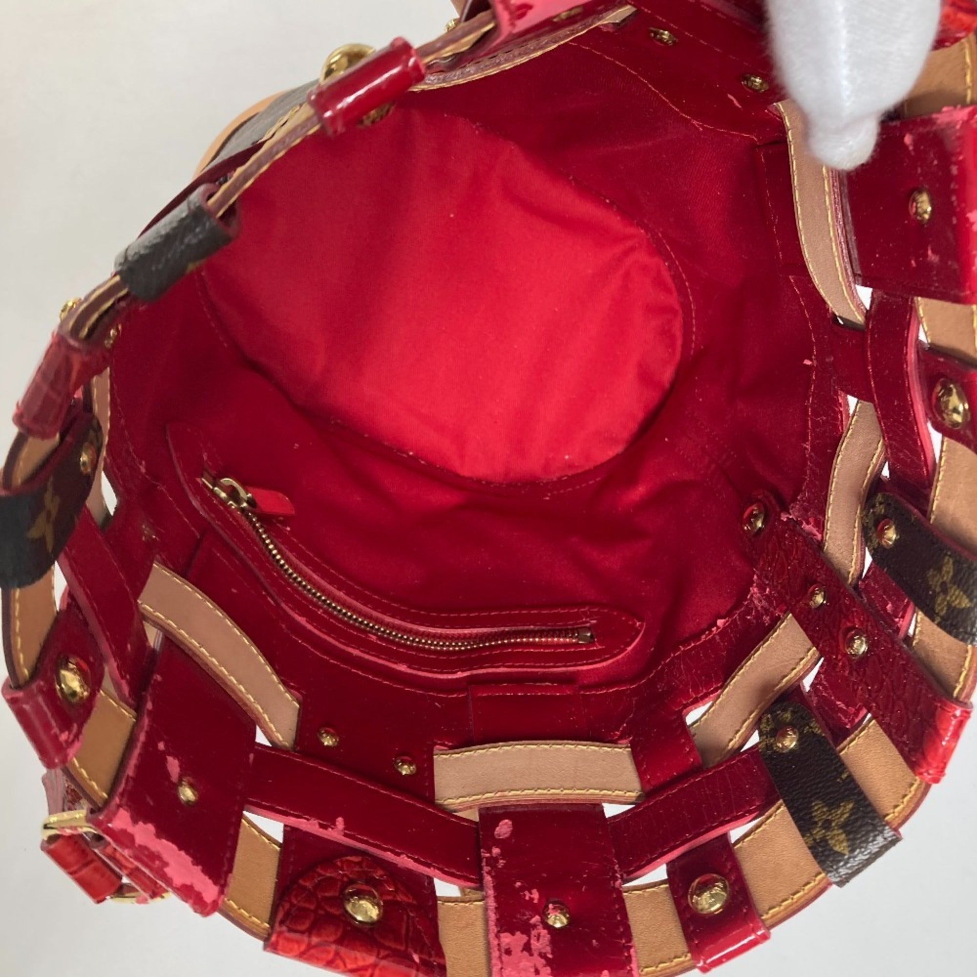 Louis Vuitton Brown Red Color Monogram Patent Leather Shoulder Bag Tote Bag