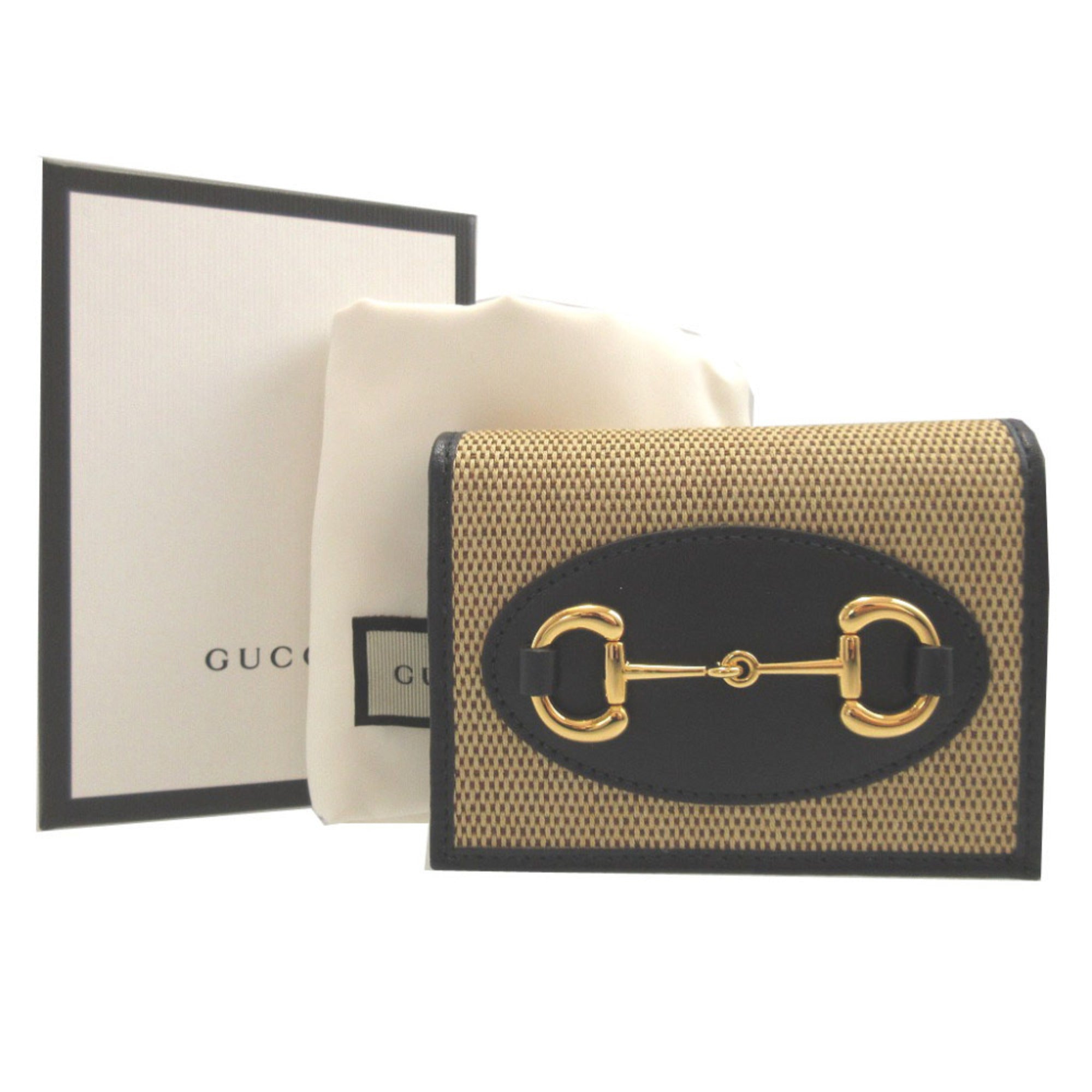 Gucci Beige Black Canvas Leather Wallet (Bi-Fold) (Pre-Owned)