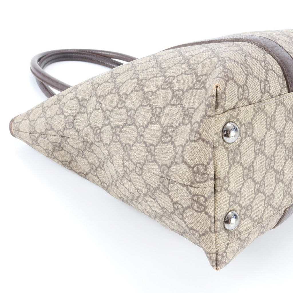 Gucci Beige Brown Leather Coated Canvas Handbag Shoulder Bag Tote Bag (Pre-Owned)
