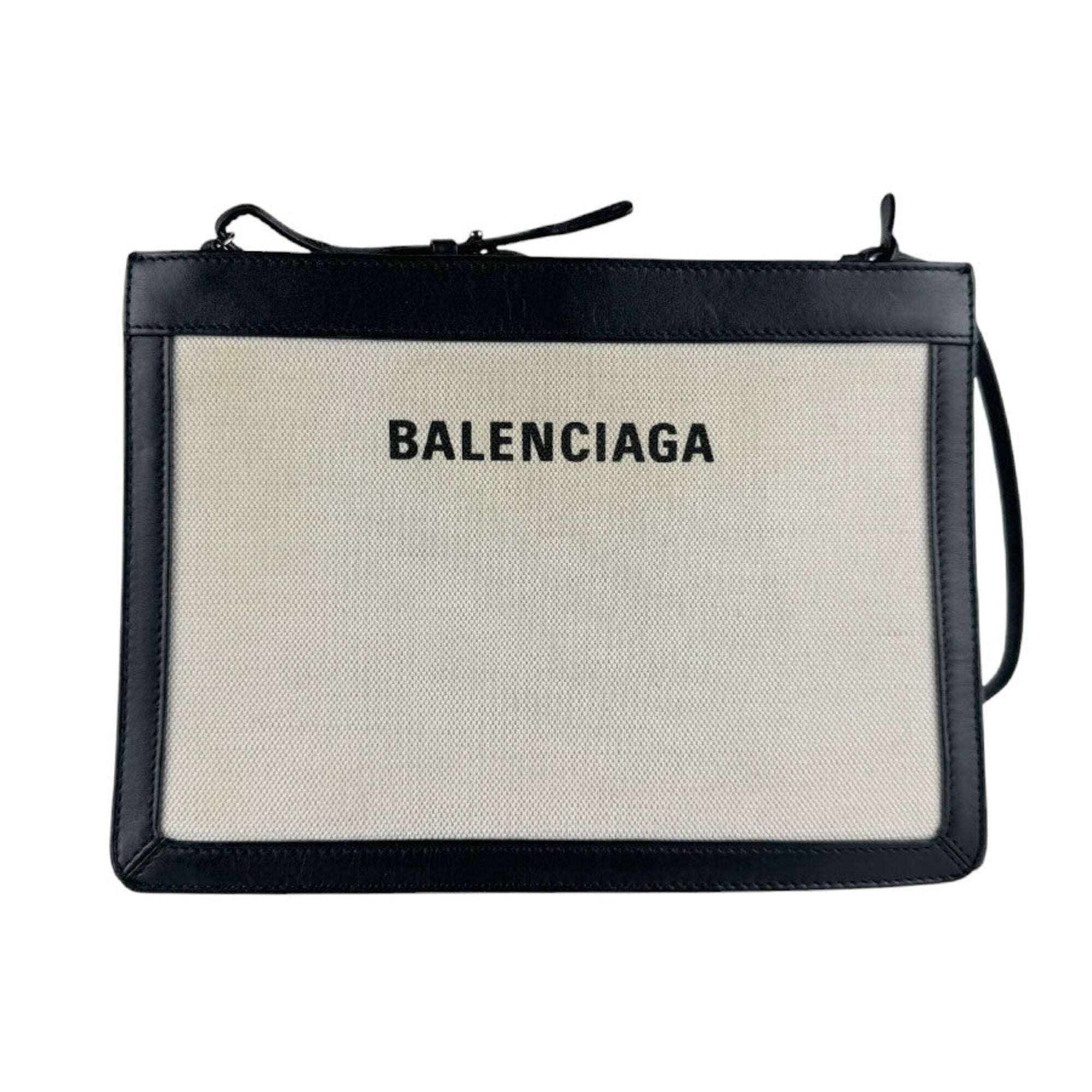 Balenciaga Black Ivory Canvas Leather Shoulder