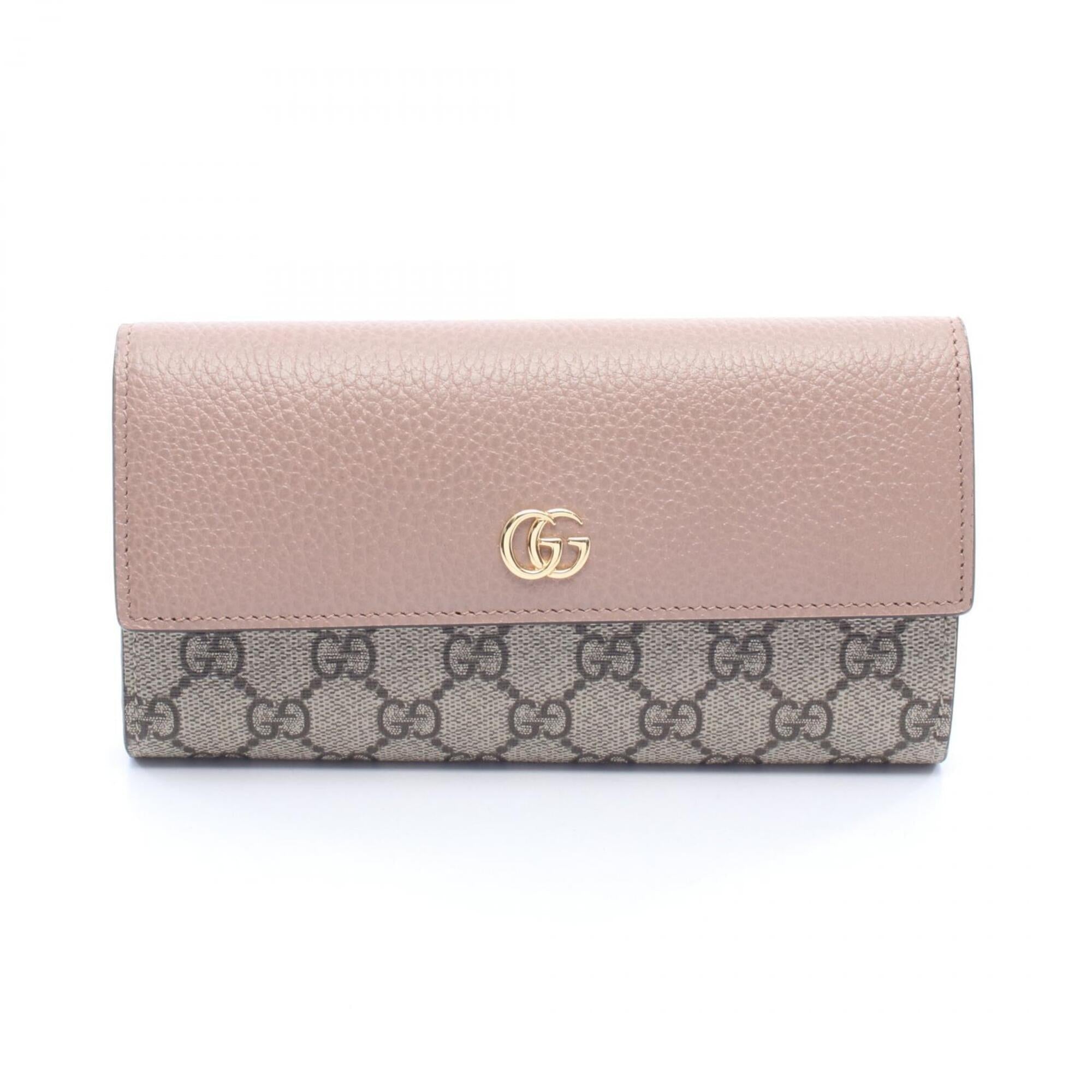 Gucci Beige Brown Pink Leather Pvc Long Wallet (Bi-Fold) (Pre-Owned)
