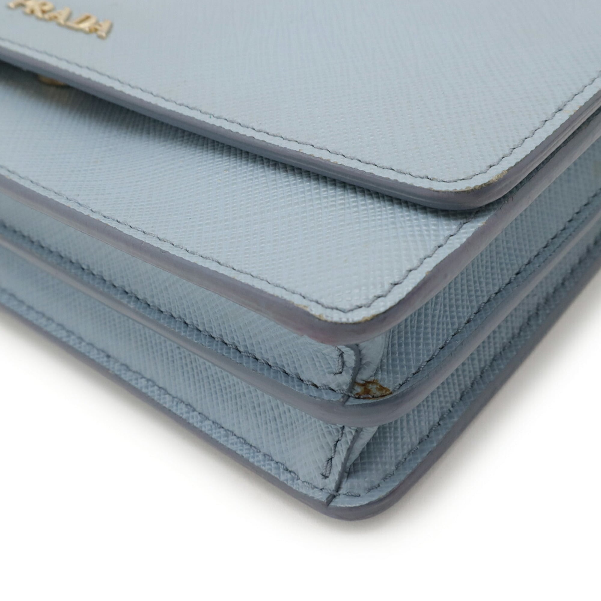 Prada Saffiano Blue Light Blue Saffiano Leather Chain/Shoulder Wallet