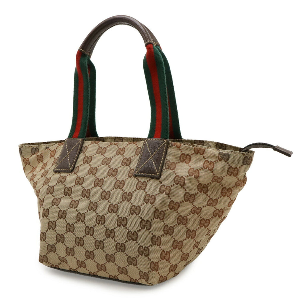 Gucci Sherry Line Beige Dark Brown Green Red Color Nylon Canvas Leather Shoulder Bag Tote Bag (Pre-Owned)