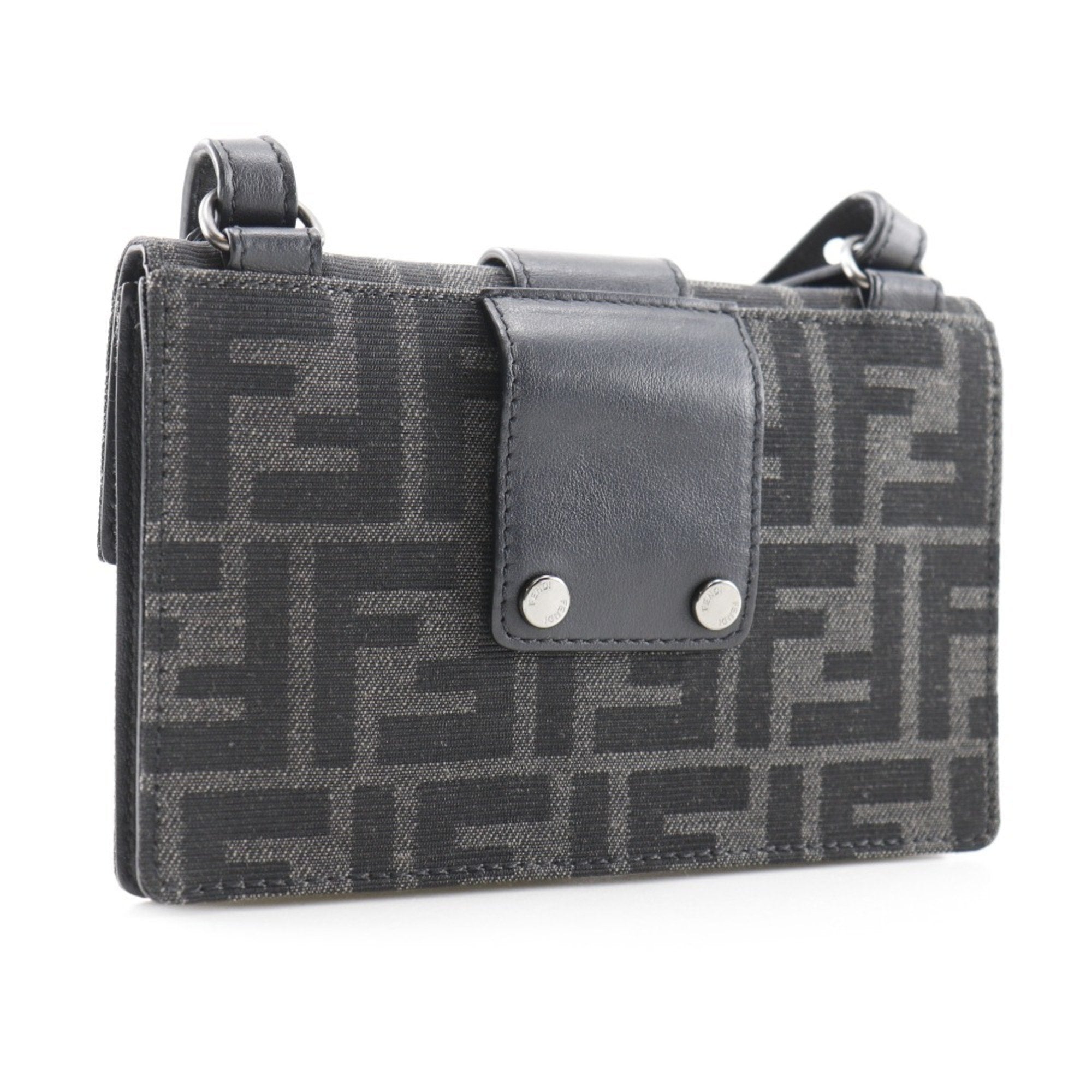 Fendi Black Nylon Canvas Leather Baguette Bag Shoulder Bag