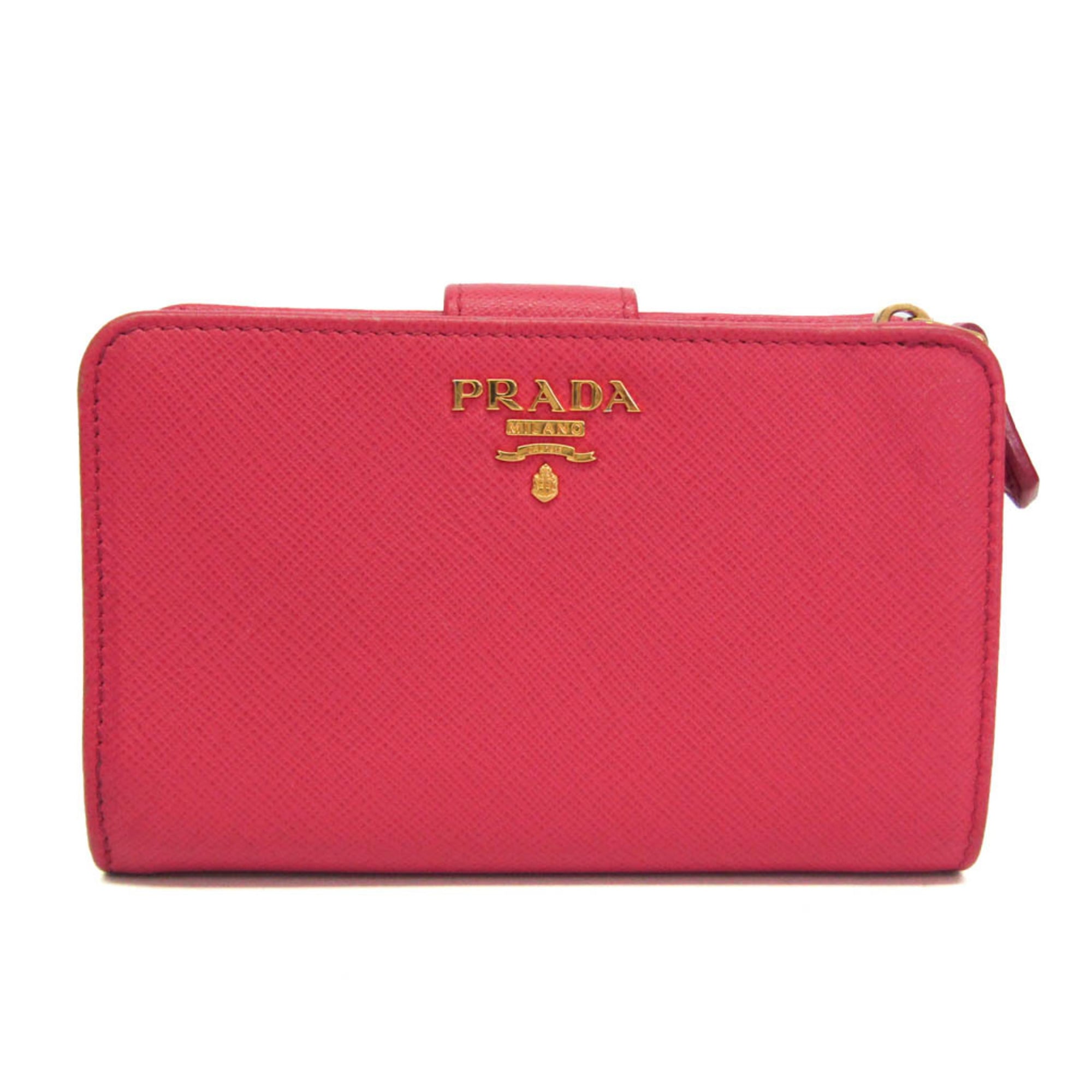 Prada Tab Bifold Wallet Saffiano Leather Pink Leather Wallets Accessory