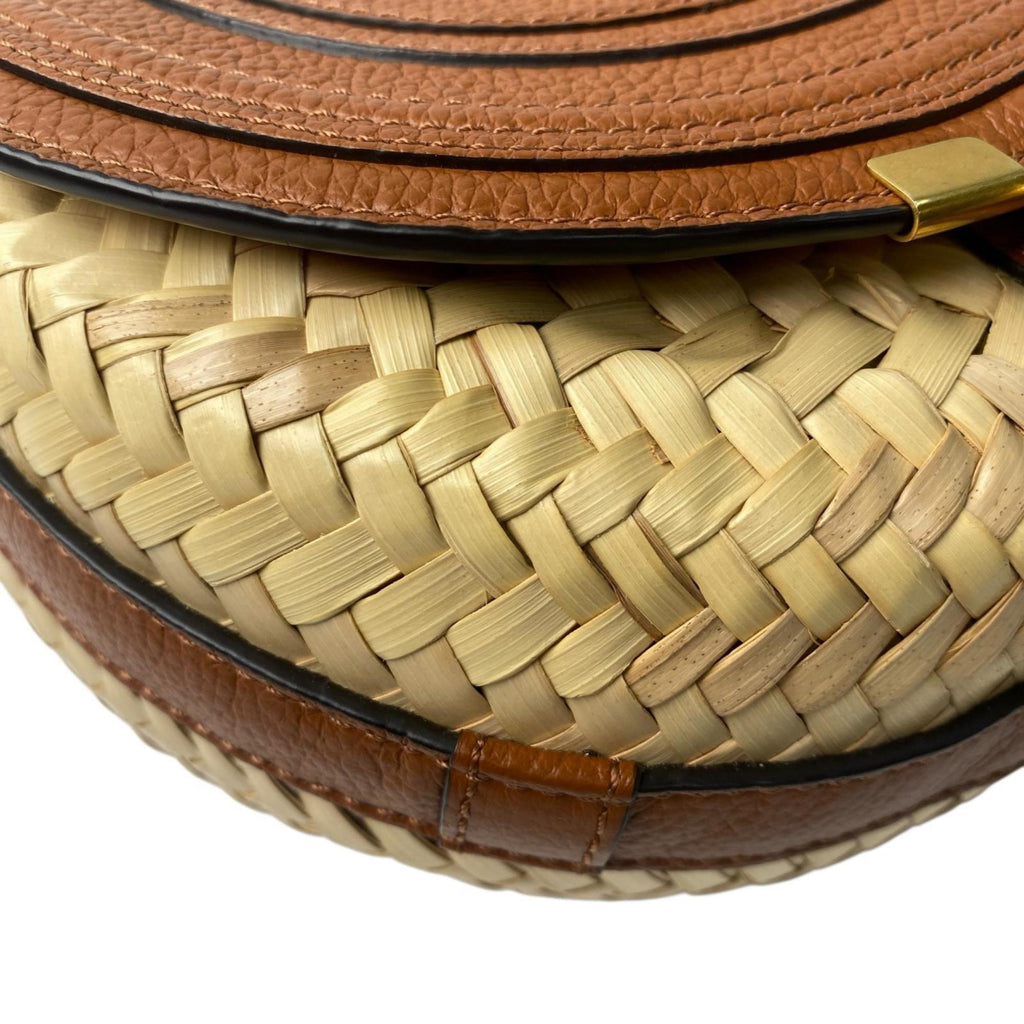 Chloé Beige Brown Raffia Leather Shoulder Bag (Pre-Owned)