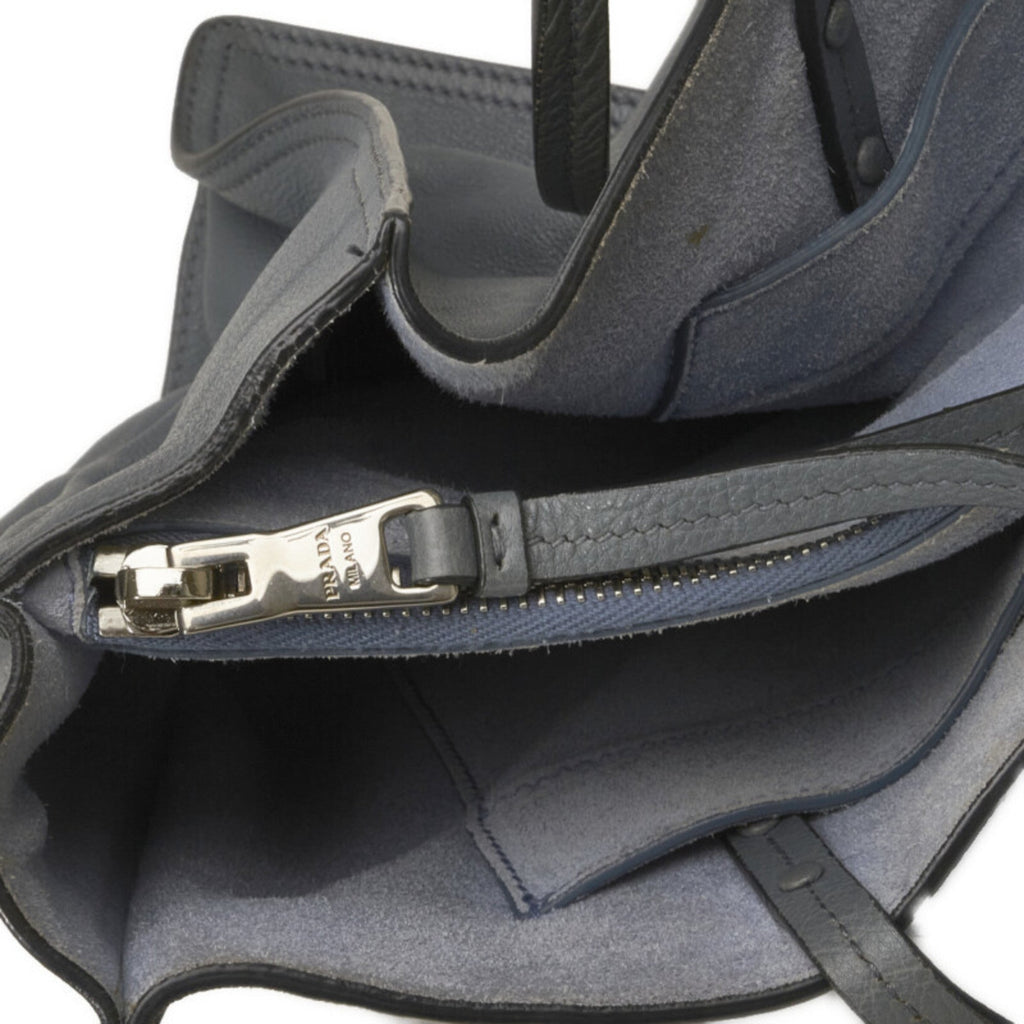 Prada Blue Light Blue Gray Leather Shoulder Bag Tote Bag