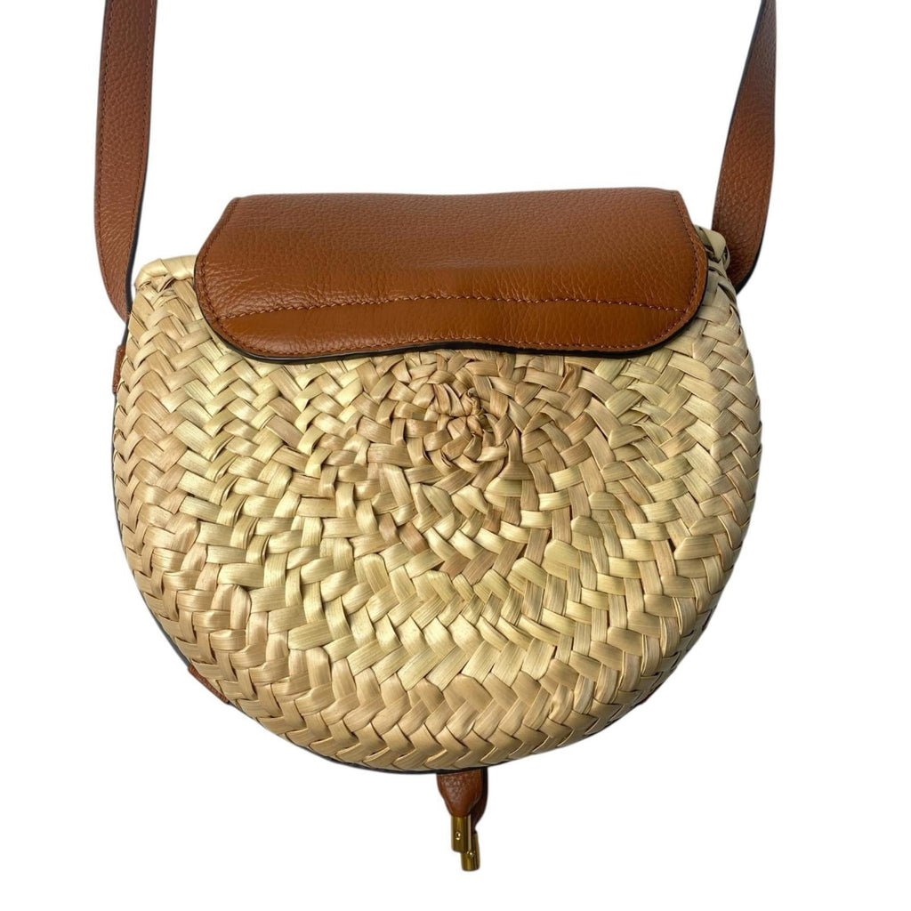 Chloé Beige Brown Raffia Leather Shoulder Bag (Pre-Owned)