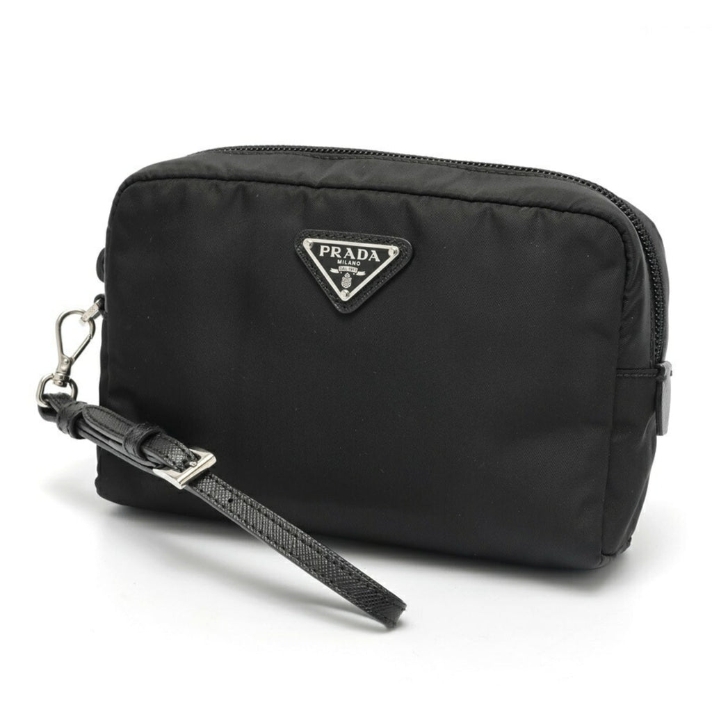 Prada Black Nylon Leather Pouch