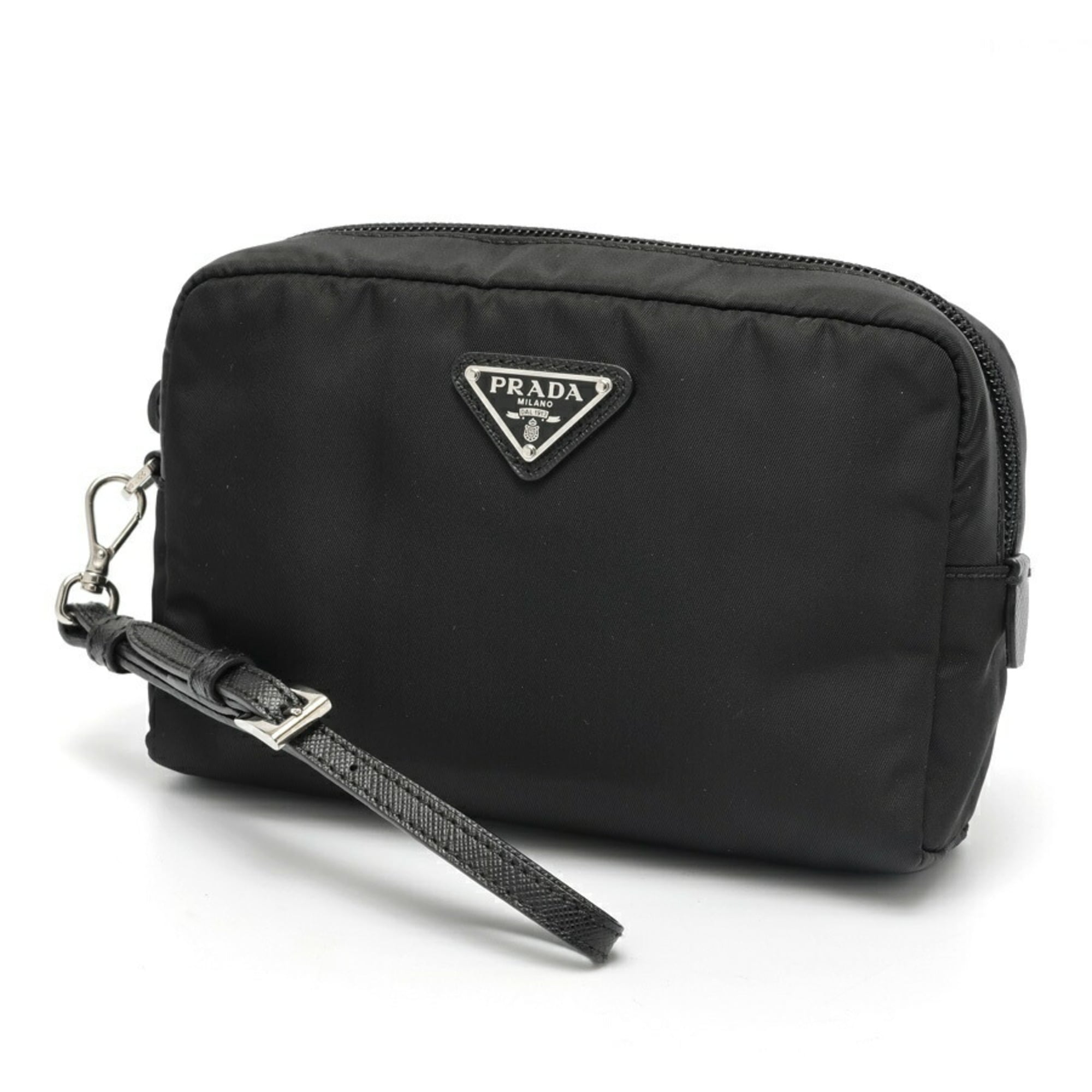 Prada Black Nylon Leather Pouch