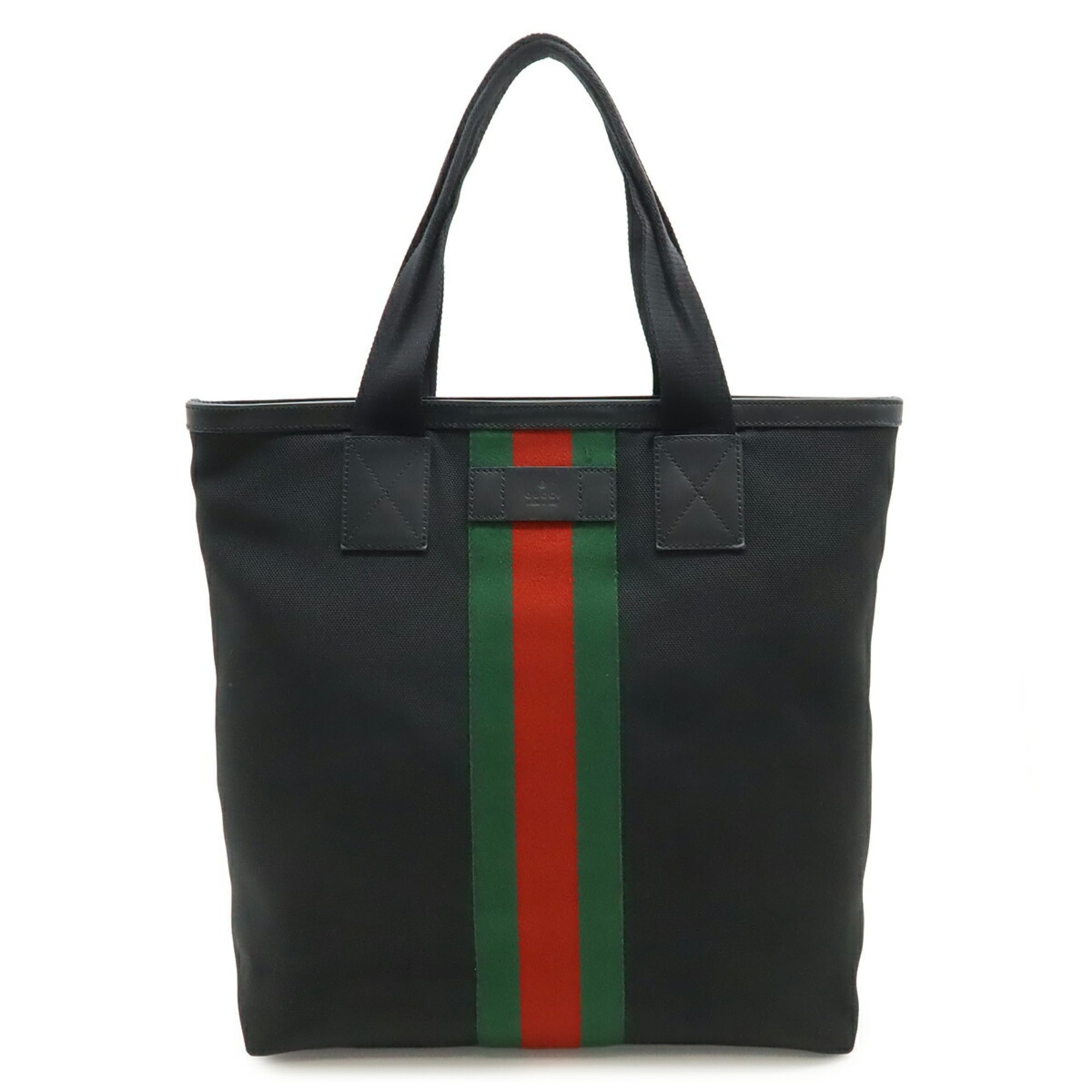 Gucci Sherry Line Black Green Red Color Nylon Canvas Leather Shoulder Bag Tote Bag (Pre-Owned)