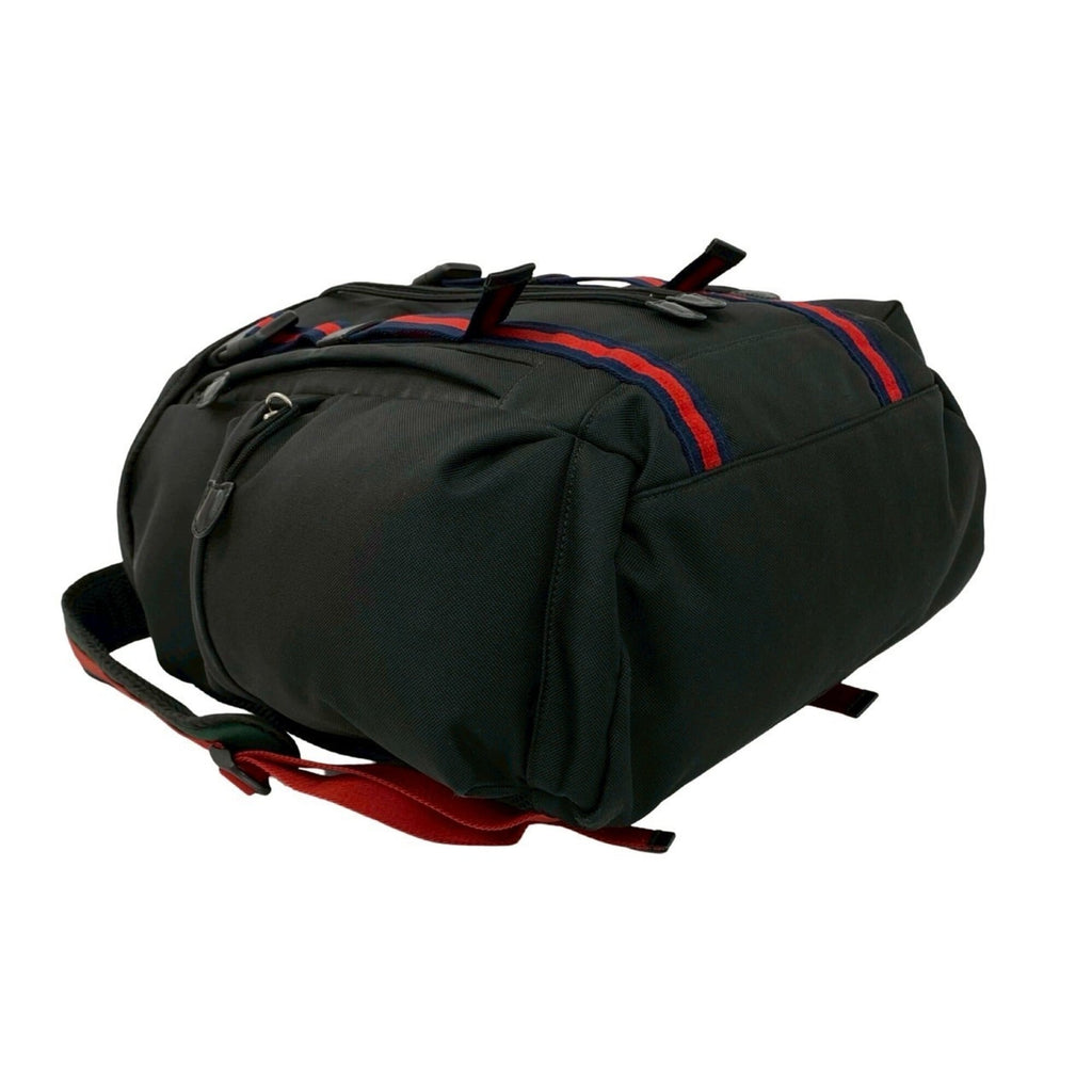 Gucci Black Navy Red Color Leather Canvas Backpack (Pre-Owned)