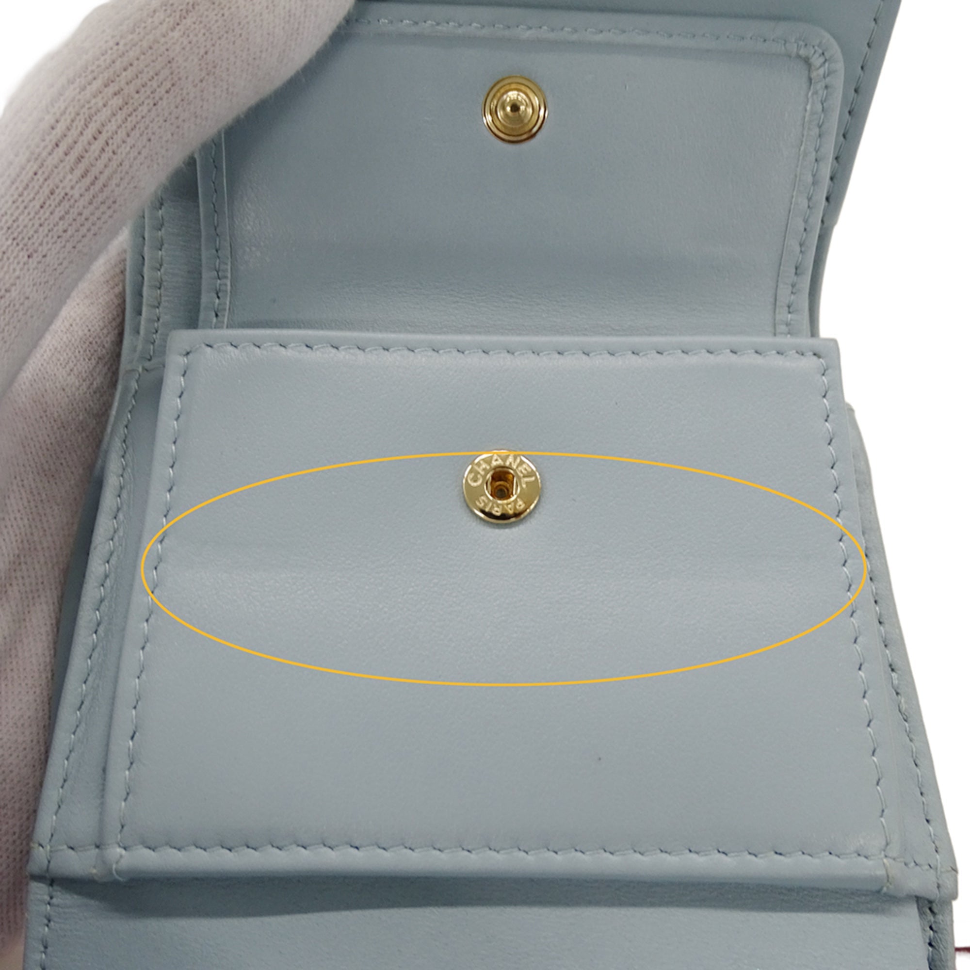 Chanel Light Blue Grained Calfskin Wallet (Tri-Fold)