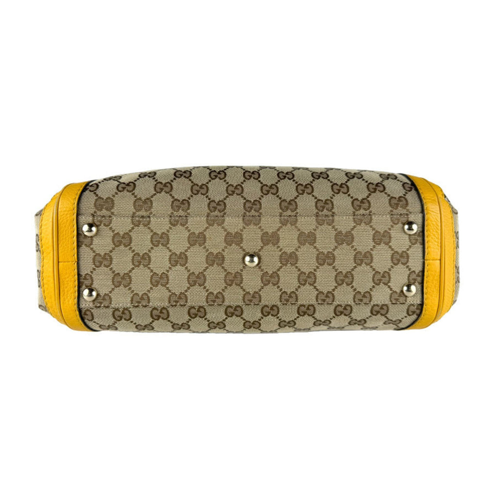 Gucci Brown Yellow Gg Canvas Leather Handbag Shoulder Bag (Pre-Owned)