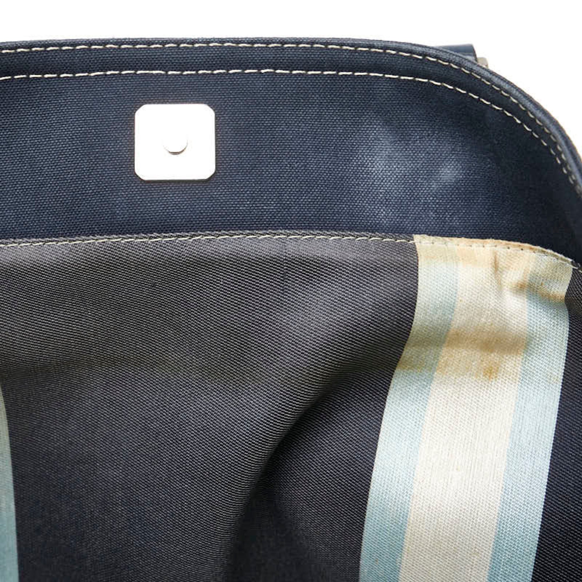 Fendi Navy Canvas Leather Handbag