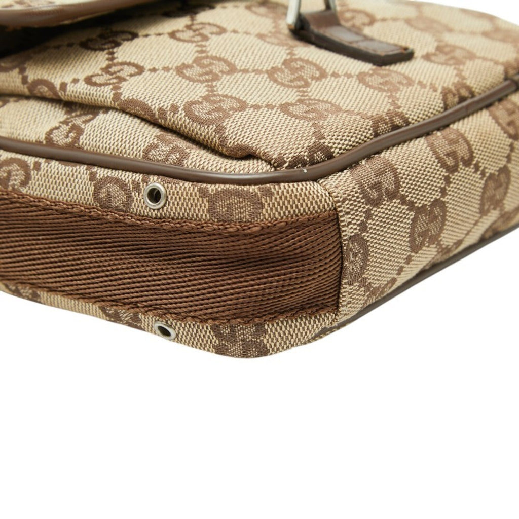 Gucci Beige Brown Canvas Leather Shoulder Bag (Pre-Owned)