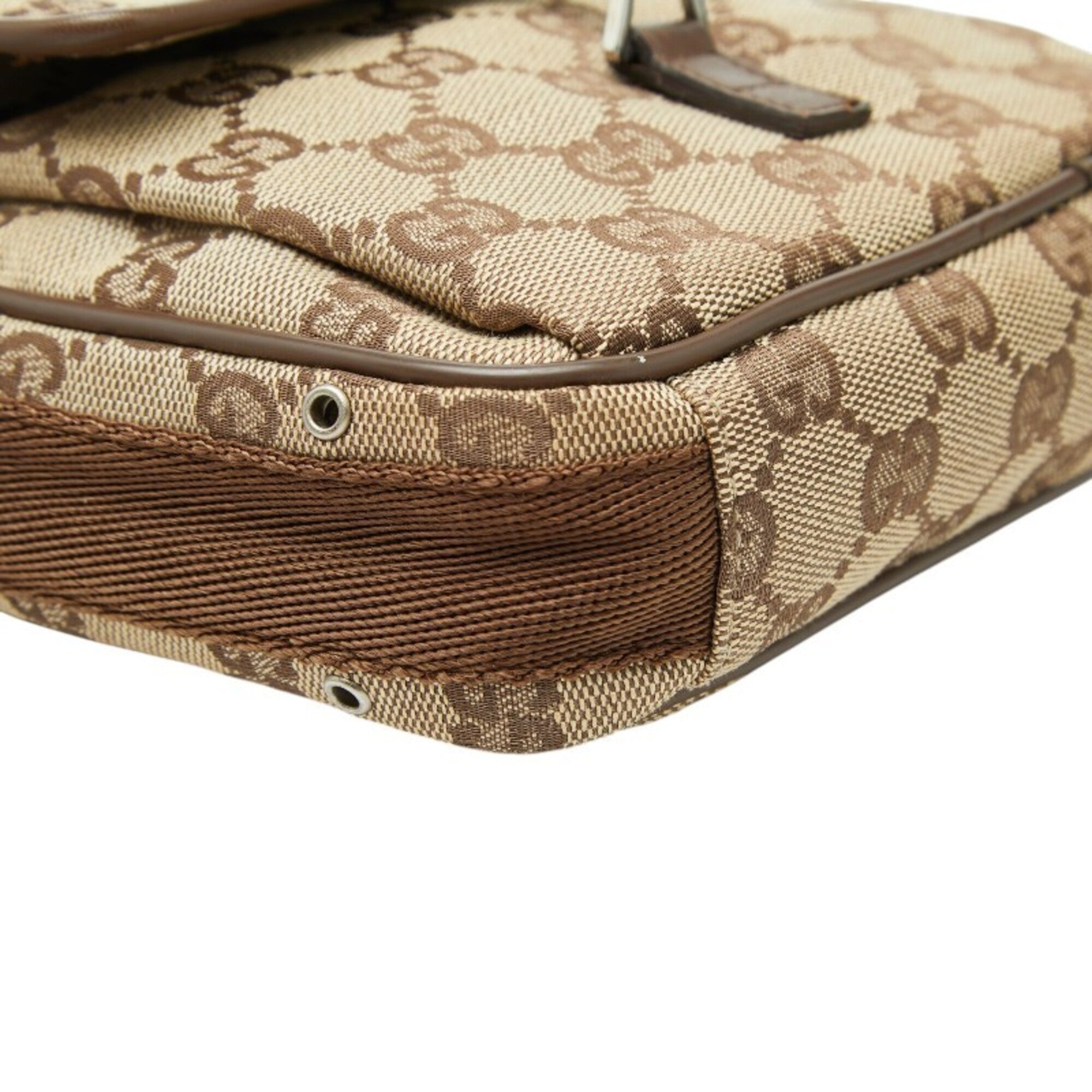 Gucci Beige Brown Canvas Leather Shoulder Bag (Pre-Owned)