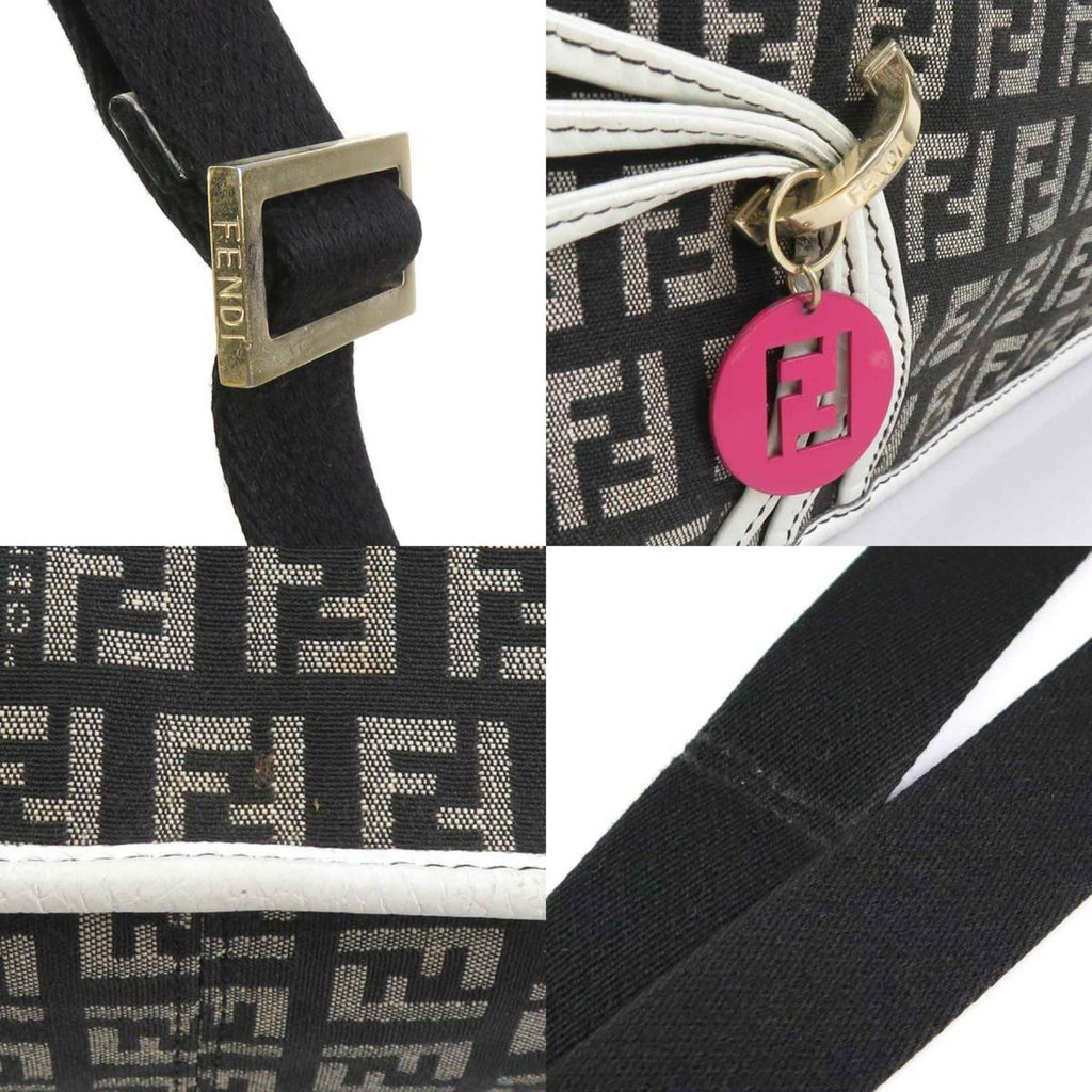 Fendi Black White Nylon Canvas Leather Shoulder Bag