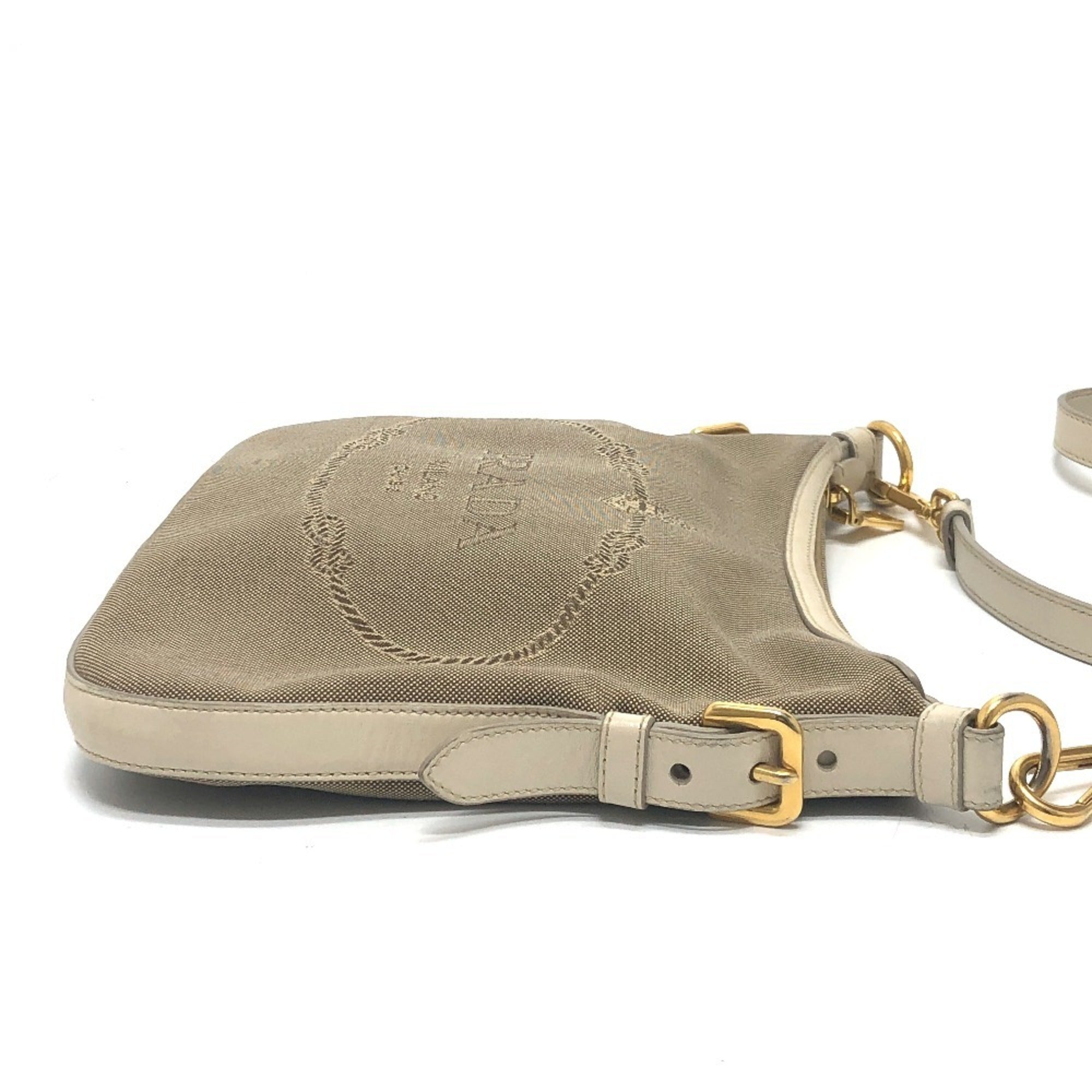 Prada Beige Canvas Leather Shoulder Bag