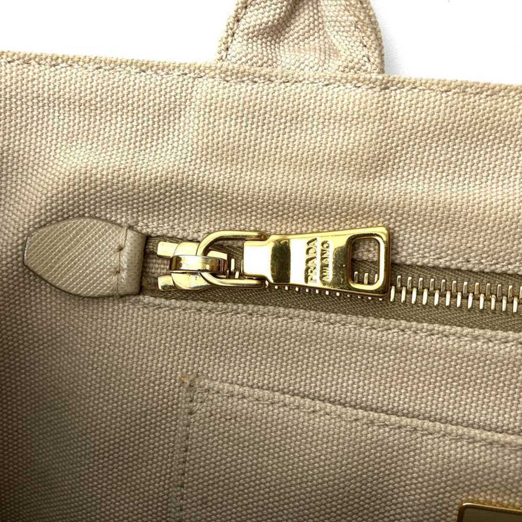 Prada Beige Ivory Canvas Handbag Tote Bag