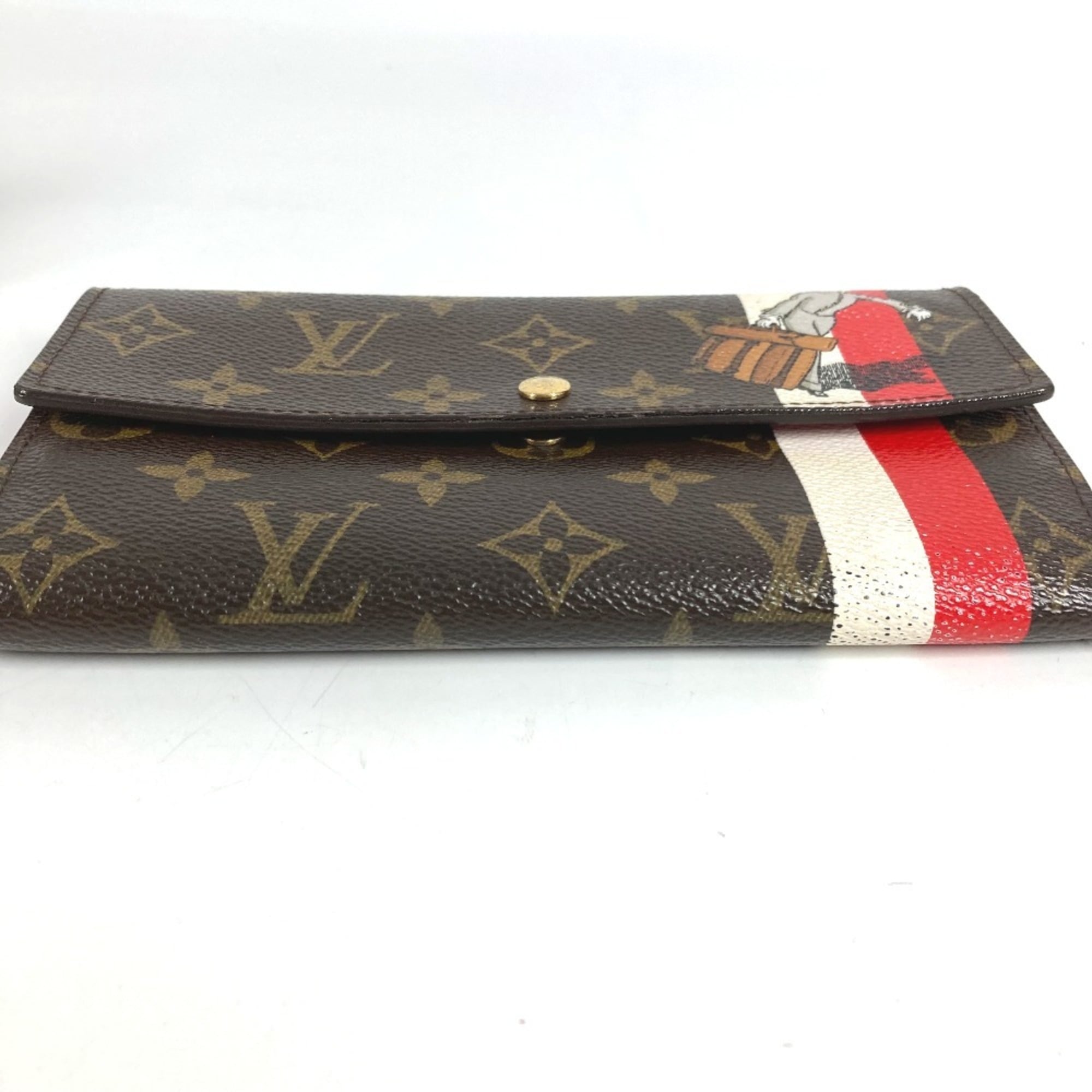 Louis Vuitton Brown Red Color Canvas Monogram Long Wallet (Tri-Fold)